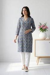 Ajrak Print Pure Cotton Top for Women – Elegant Ethnic Everyday Wear KT0013
