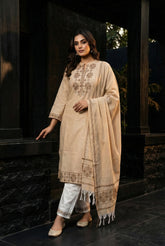 Cream Cotton Jacquard Kurta Set with Dupatta ST0008