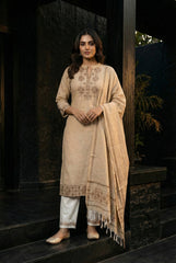 Cream Cotton Jacquard Kurta Set with Dupatta ST0008