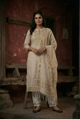 Cream Cotton Jacquard Suit Set with Dupatta ST0007