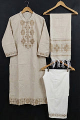 Cream Cotton Jacquard Suit Set with Dupatta ST0007