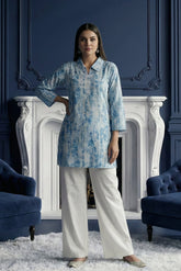 Blue Pure Cotton Printed Co-Ord Set CD0016