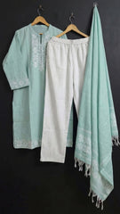 Pista Cotton Jacquard Design Kurta Set with Flex Cotton Dupatta ST0011