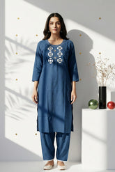 Blue Vatican Fabric Mirror Embroidered Kurta Set KT0010