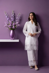 White Viscose Vertical Co-Ord Set with Inner CD0019