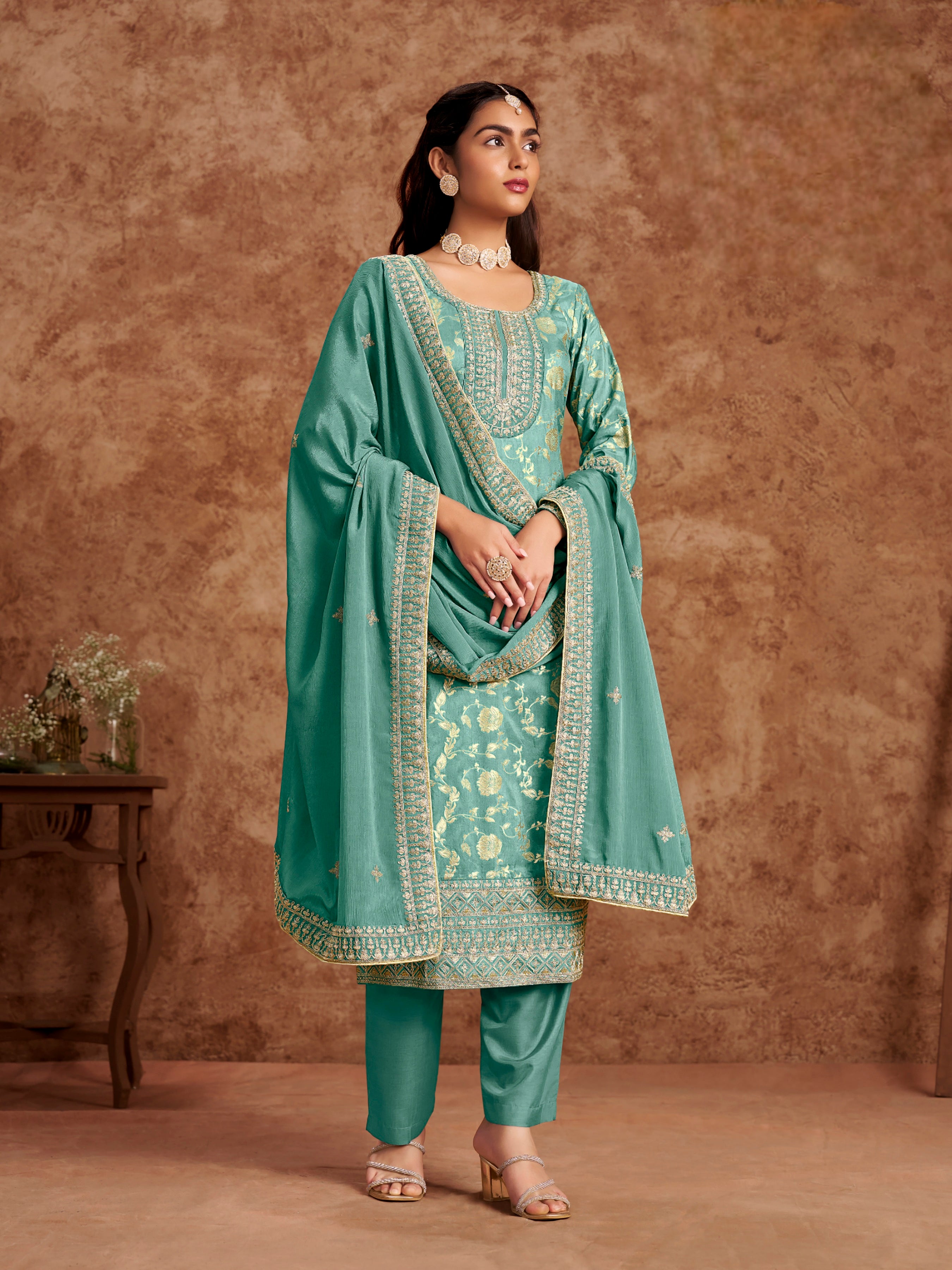 Dola Silk Jacquard Suit with Chinon Dupatta EAST0017