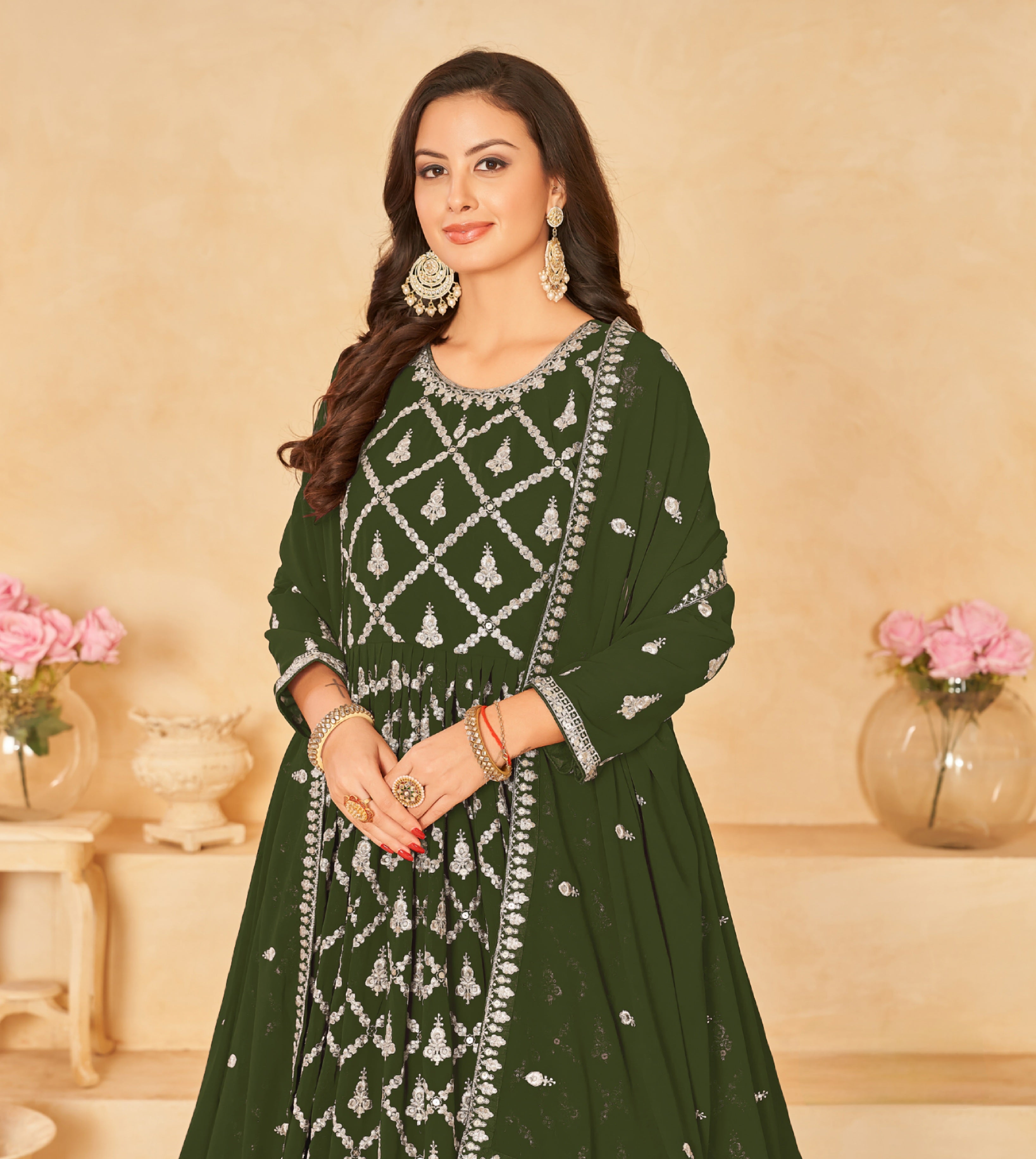 Checkered pattern Designer Gown EAGW0052