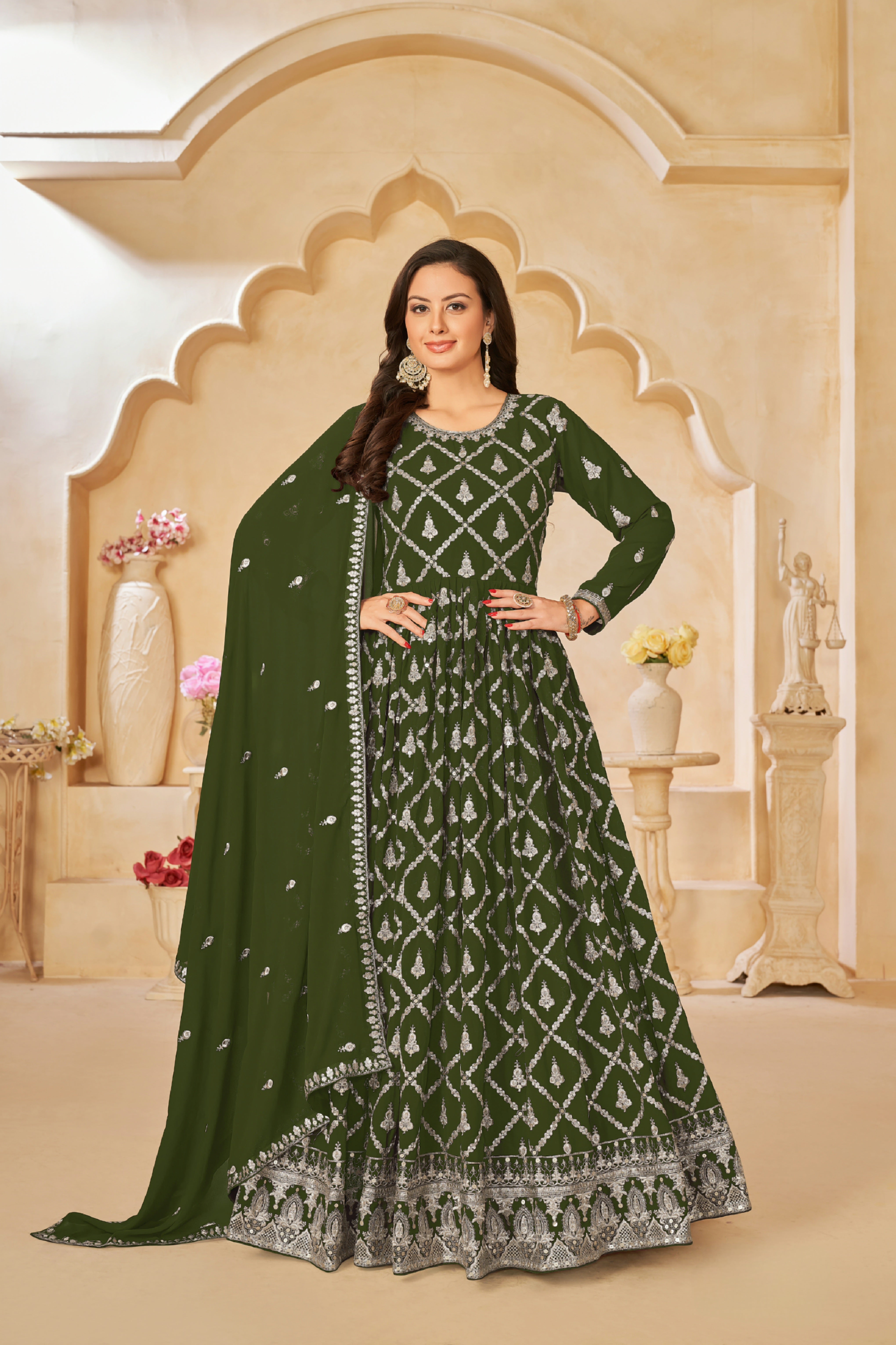 Checkered pattern Designer Gown EAGW0052
