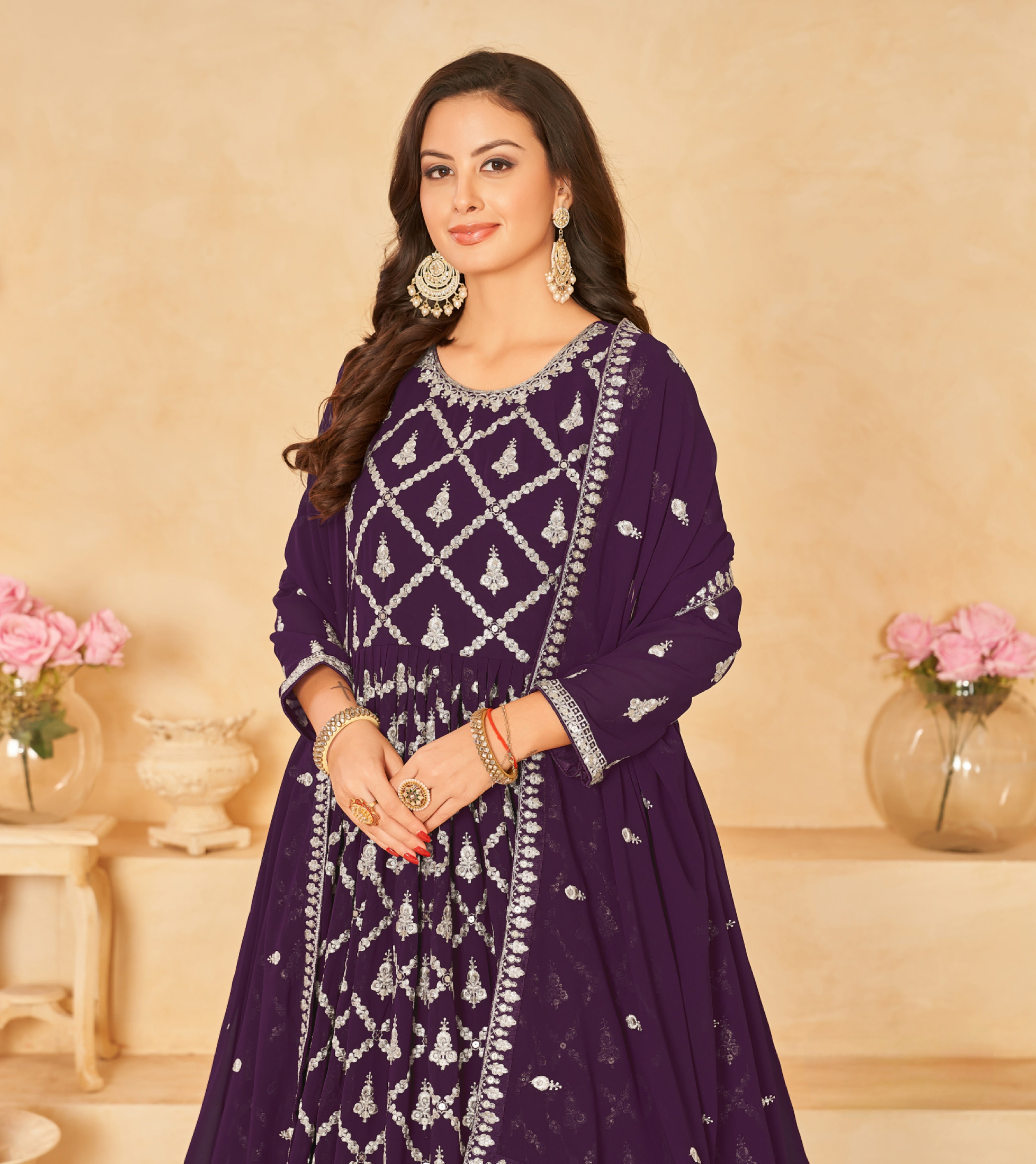 Checkered pattern Designer Gown EAGW0052