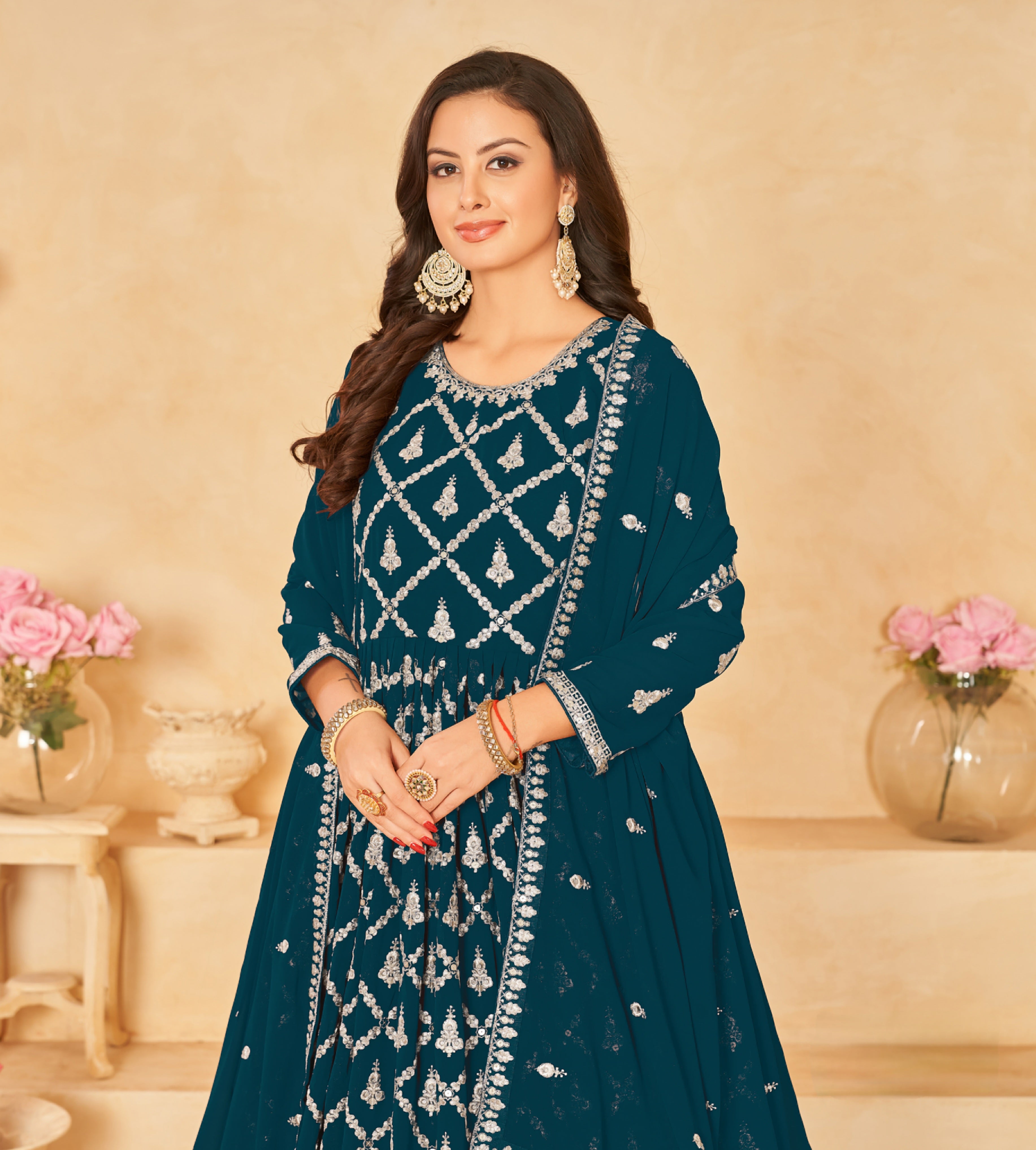 Checkered pattern Designer Gown EAGW0052