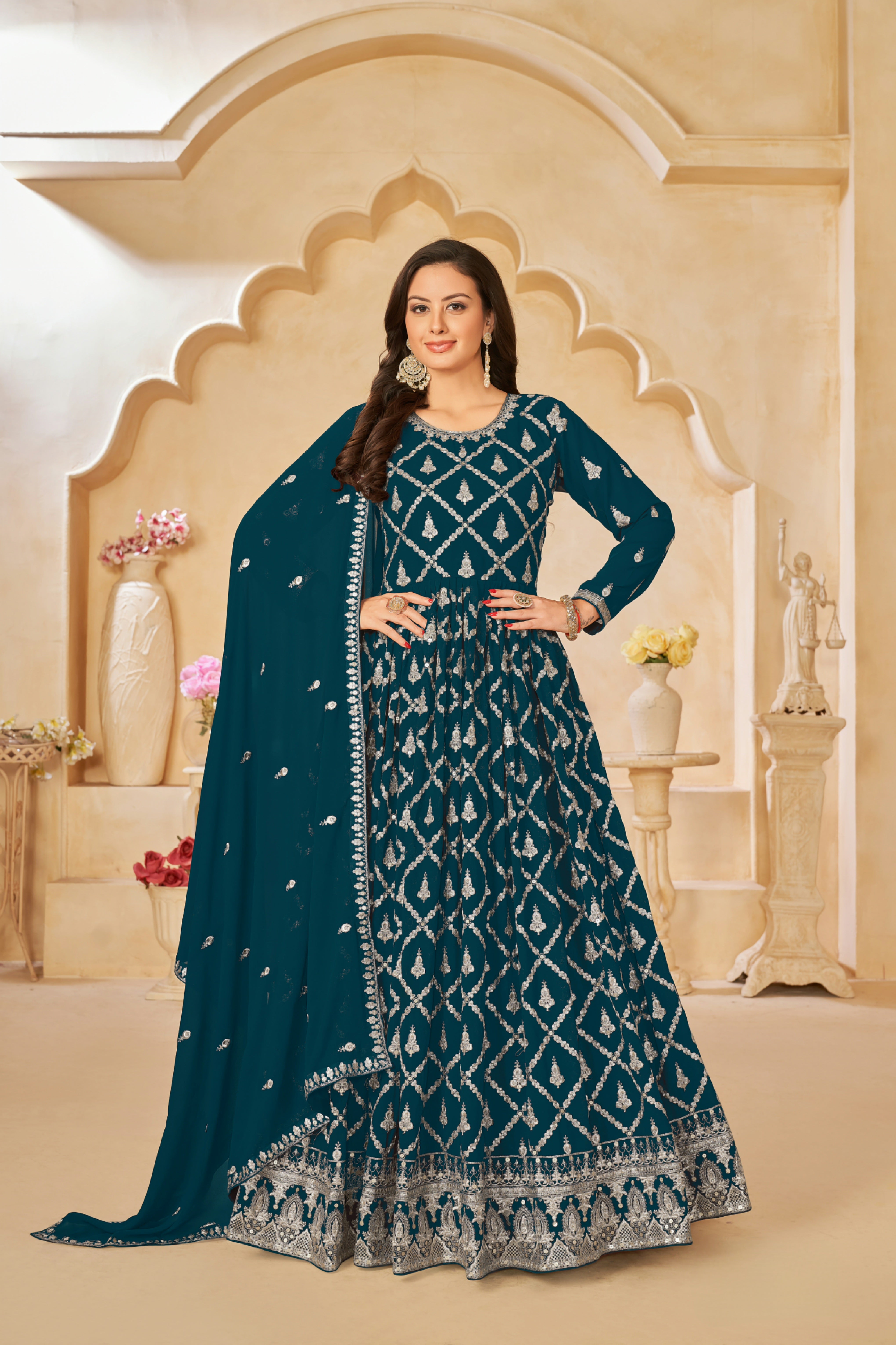 Checkered pattern Designer Gown EAGW0052