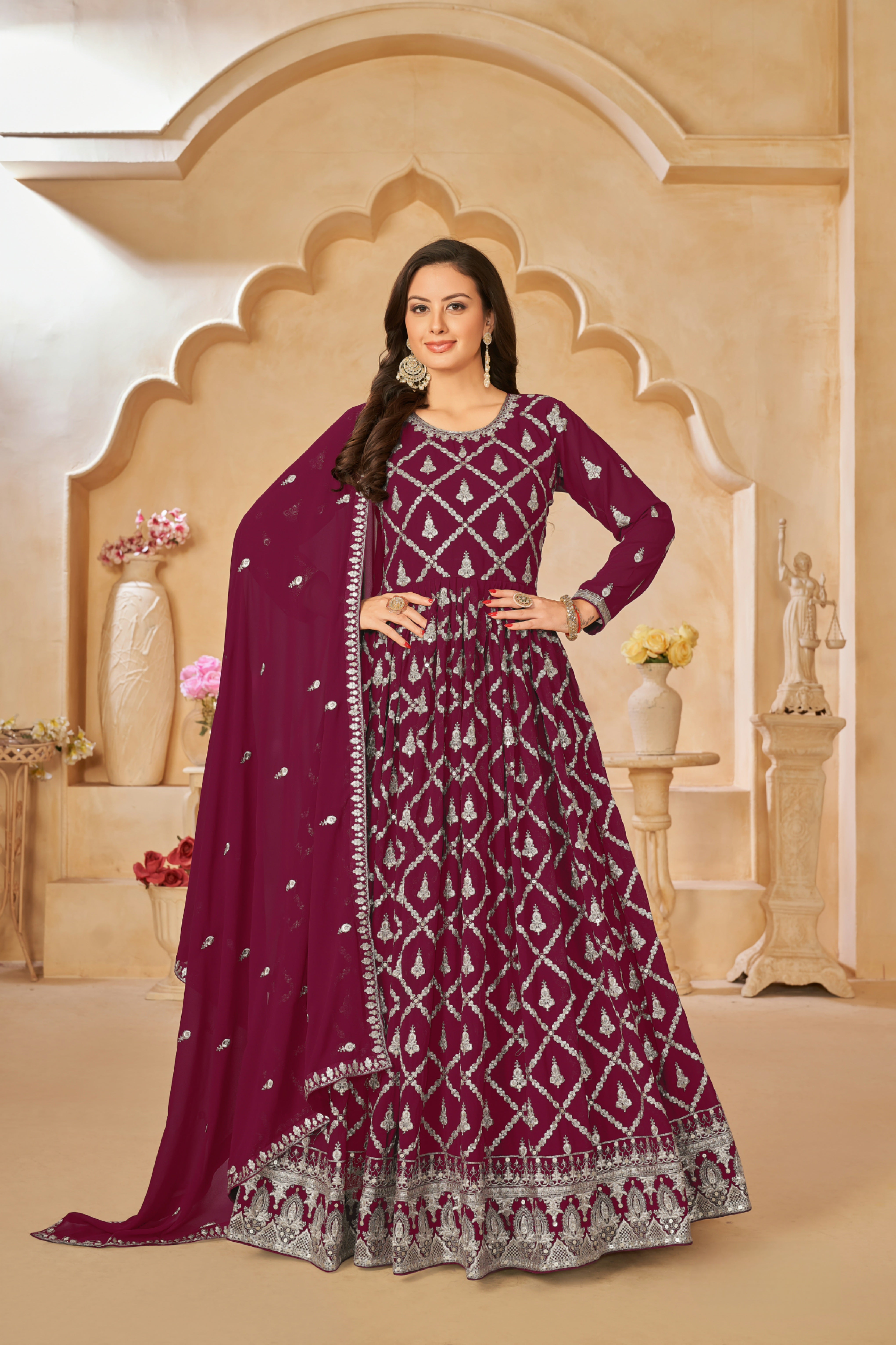 Checkered pattern Designer Gown EAGW0052