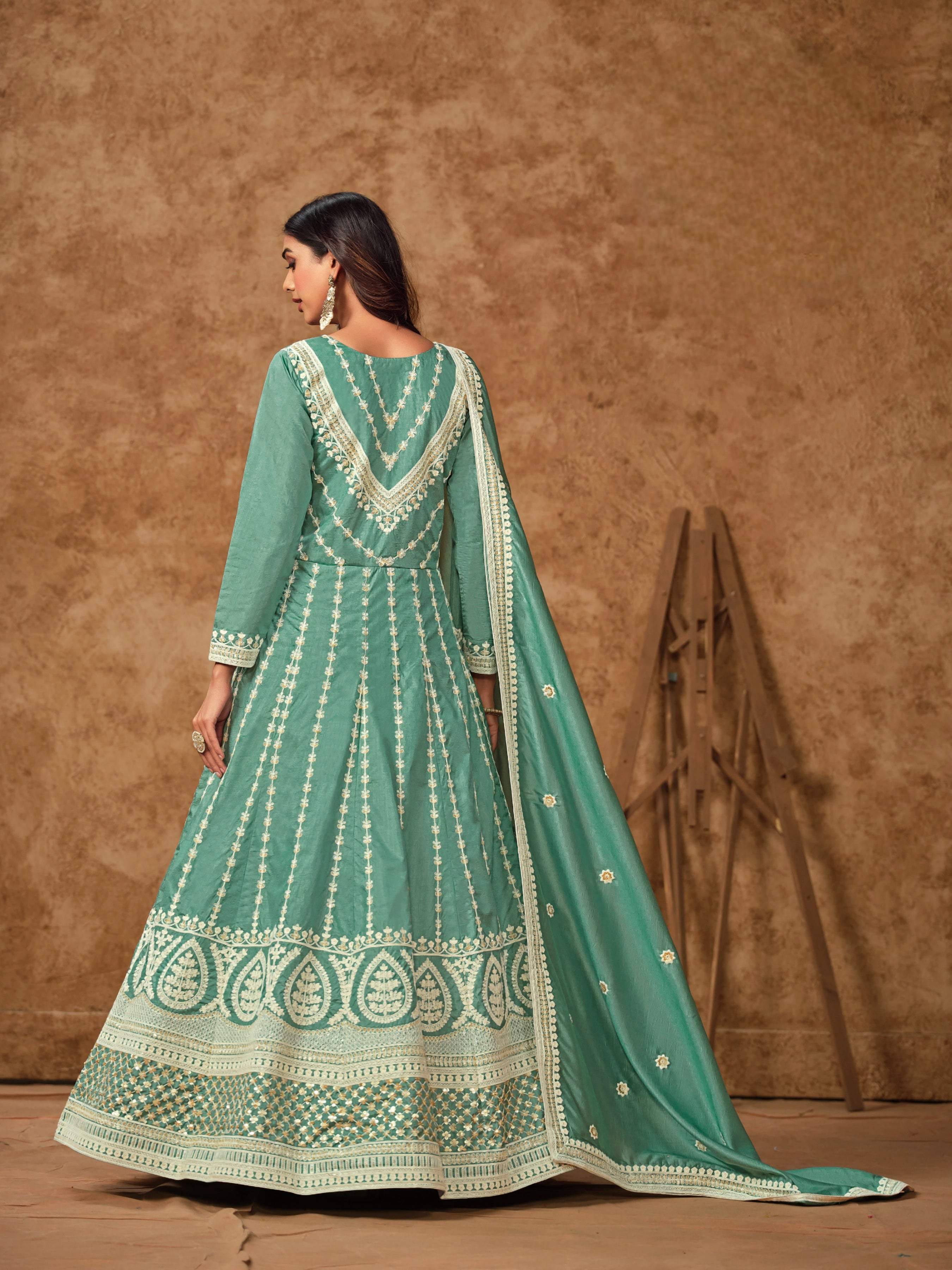 Silken Tranquil  Embroidered Gown LXGW0006