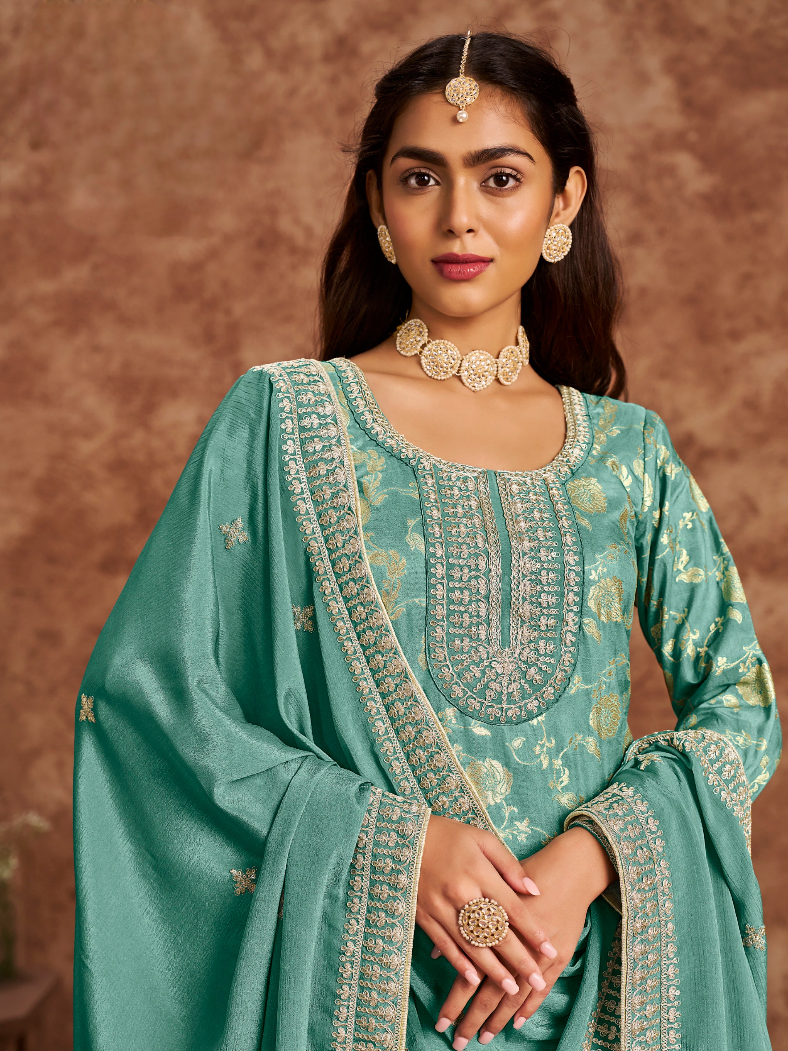 Dola Silk Jacquard Suit with Chinon Dupatta EAST0017