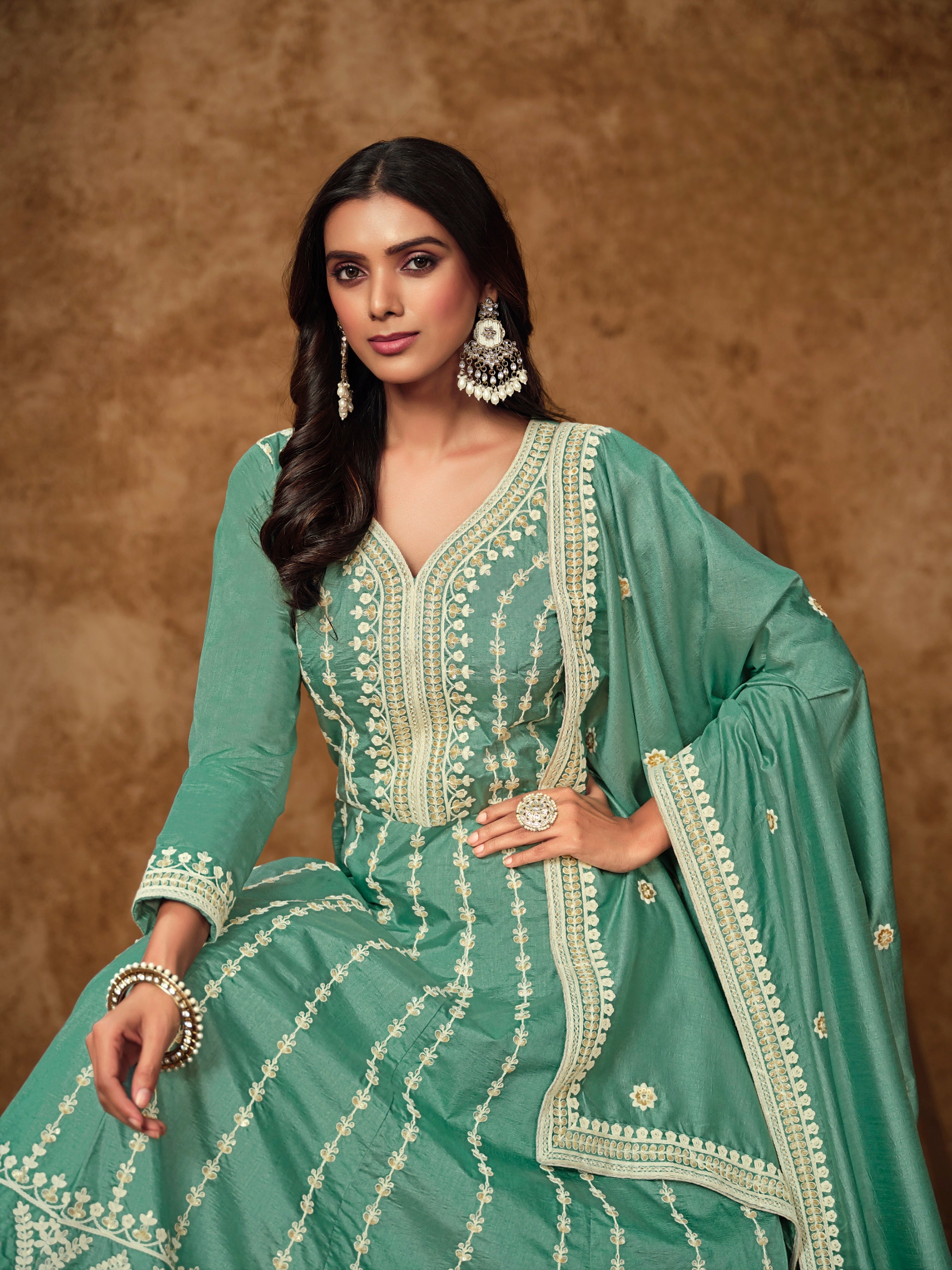 Silken Tranquil  Embroidered Gown LXGW0006