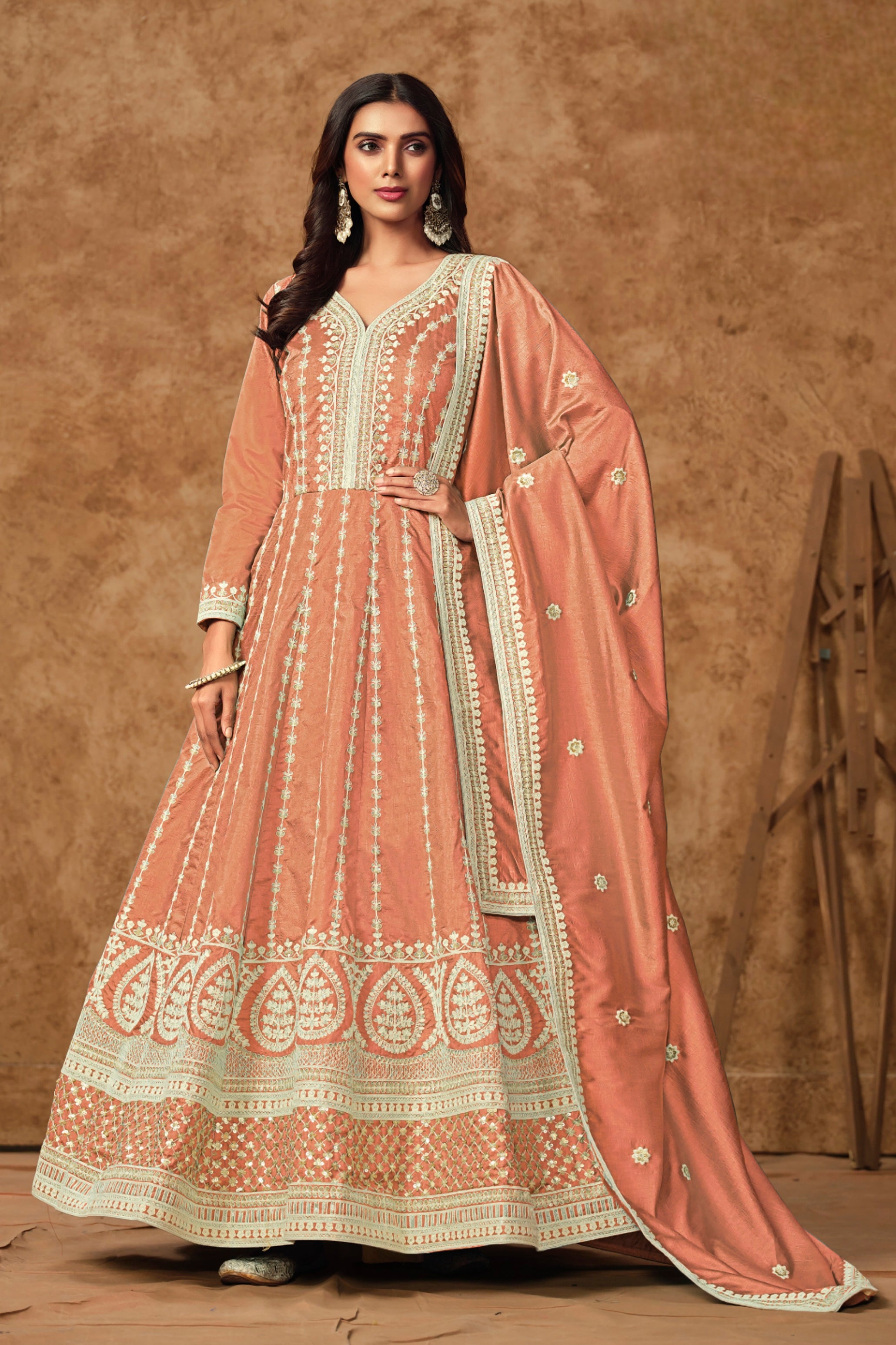 Silken Tranquil  Embroidered Gown LXGW0006