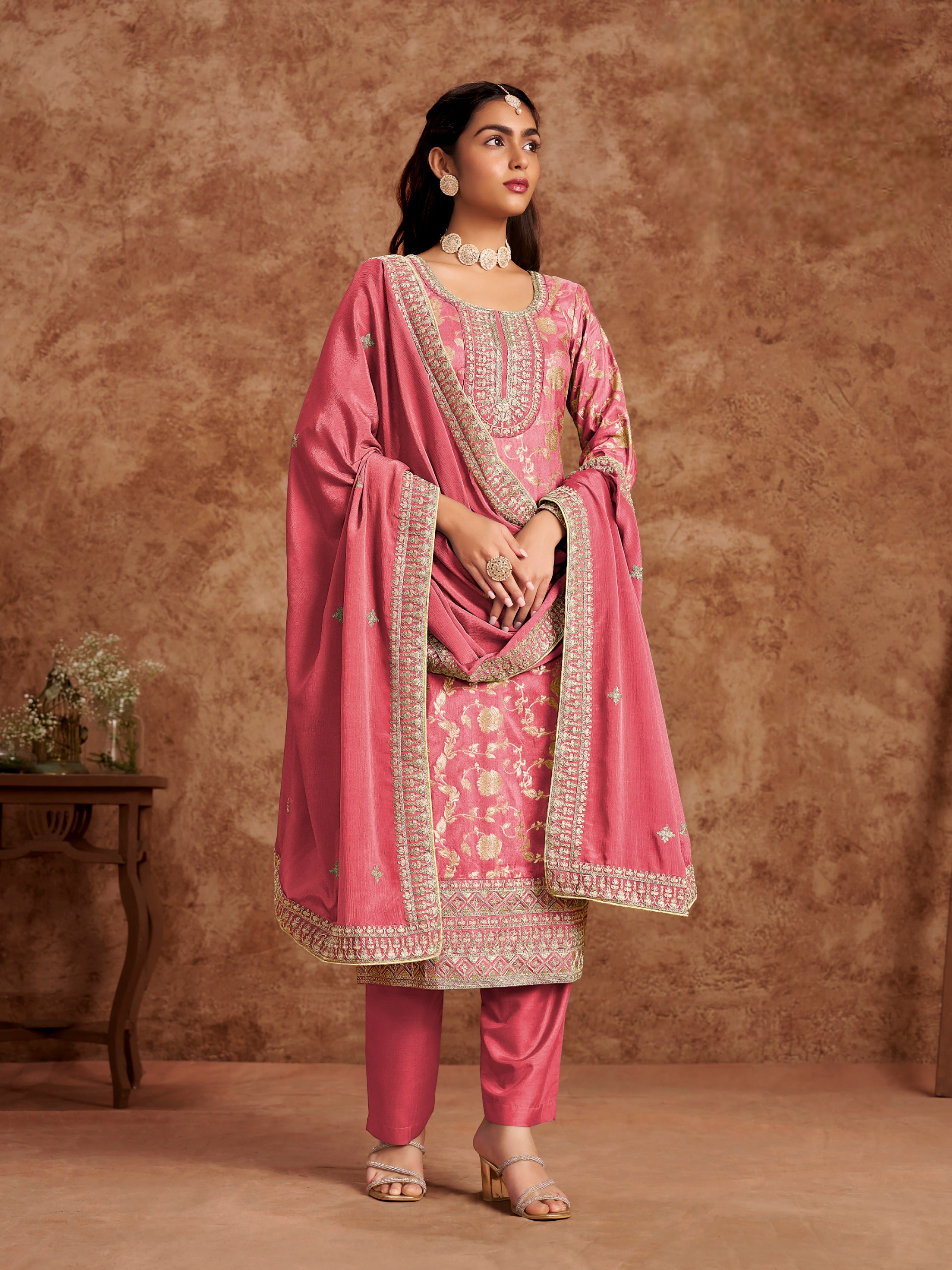 Dola Silk Jacquard Suit with Chinon Dupatta EAST0017