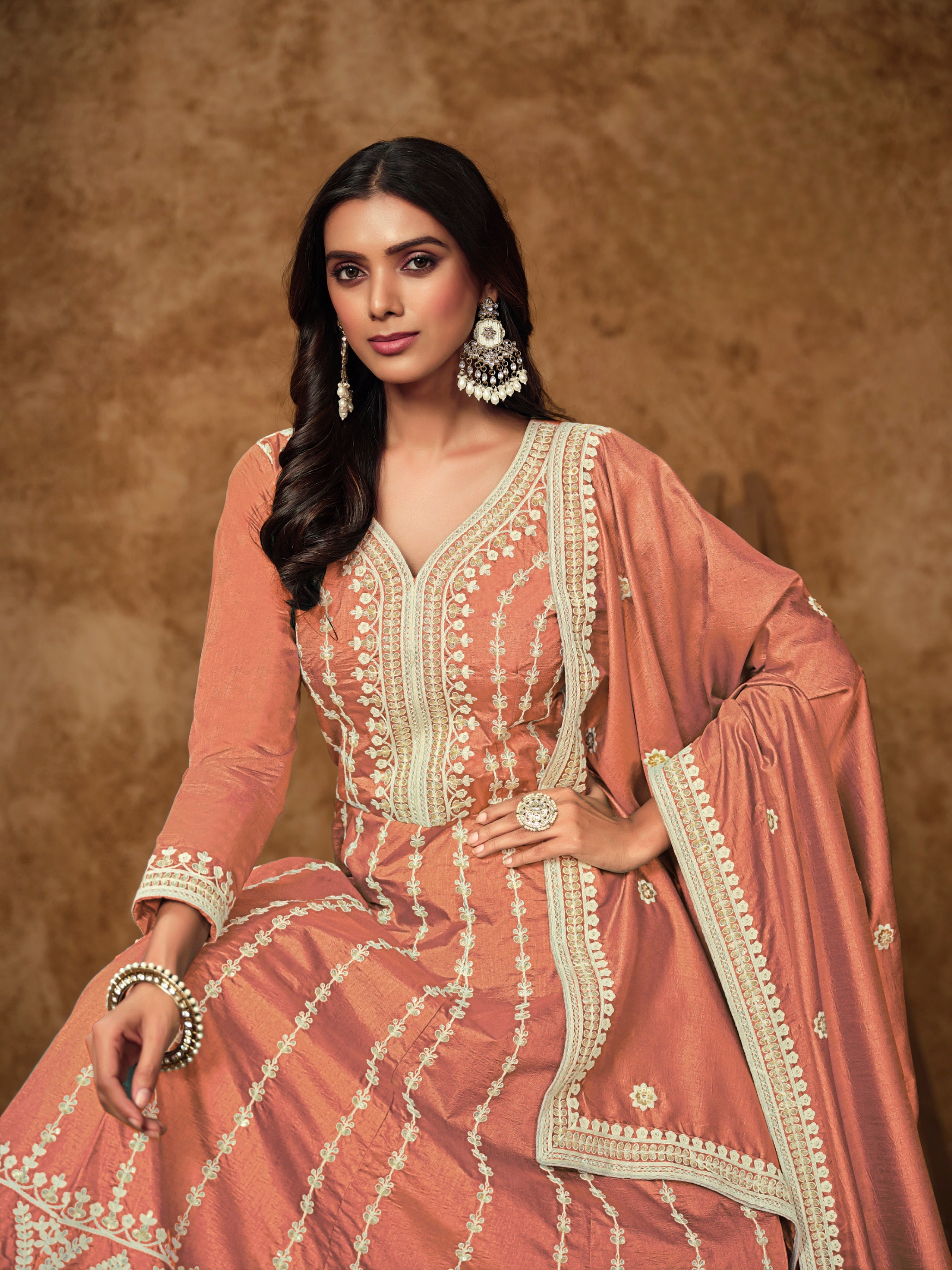 Silken Tranquil  Embroidered Gown LXGW0006