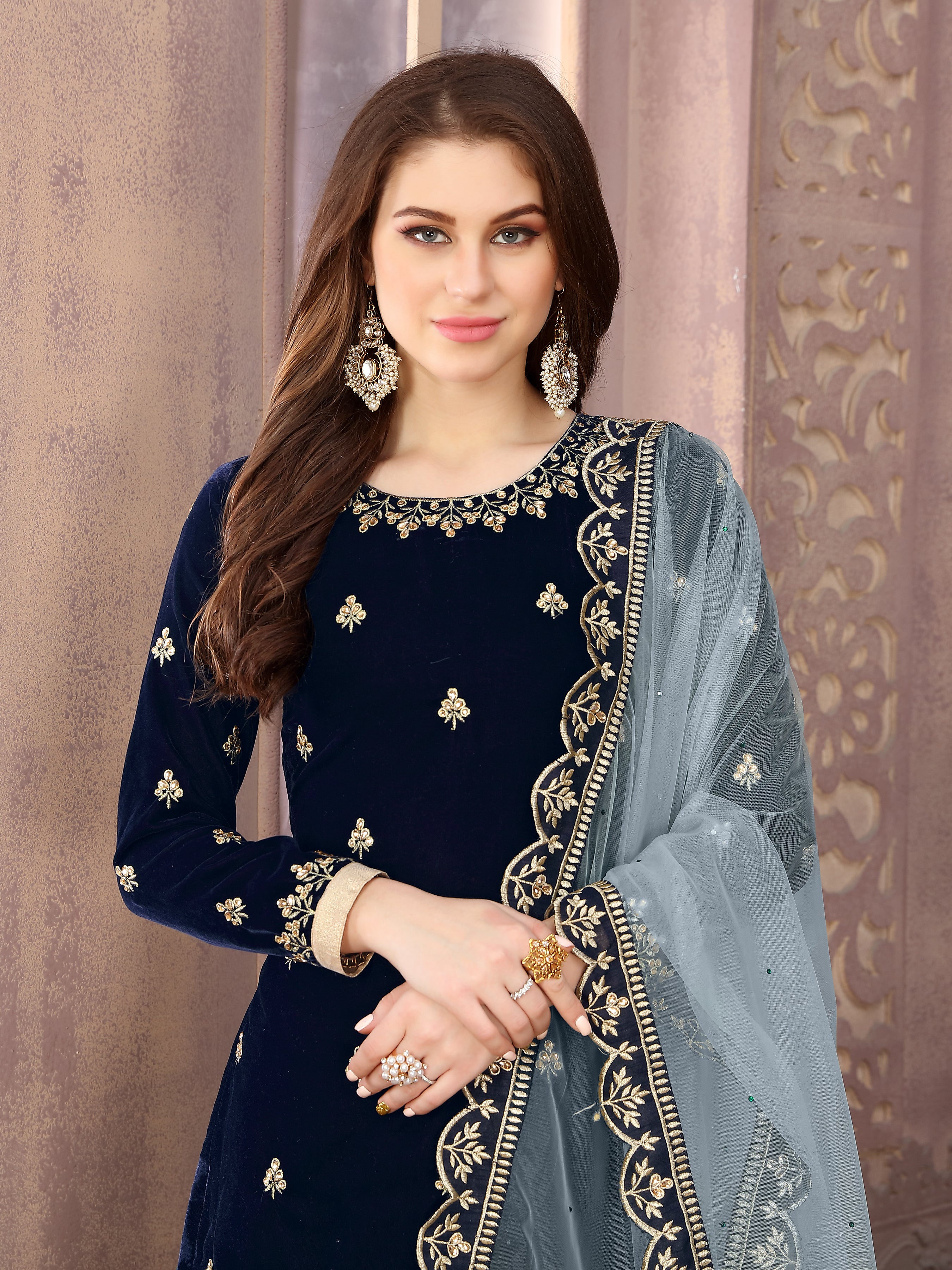 Velvet Suit Set with Net Dupatta EAST0028