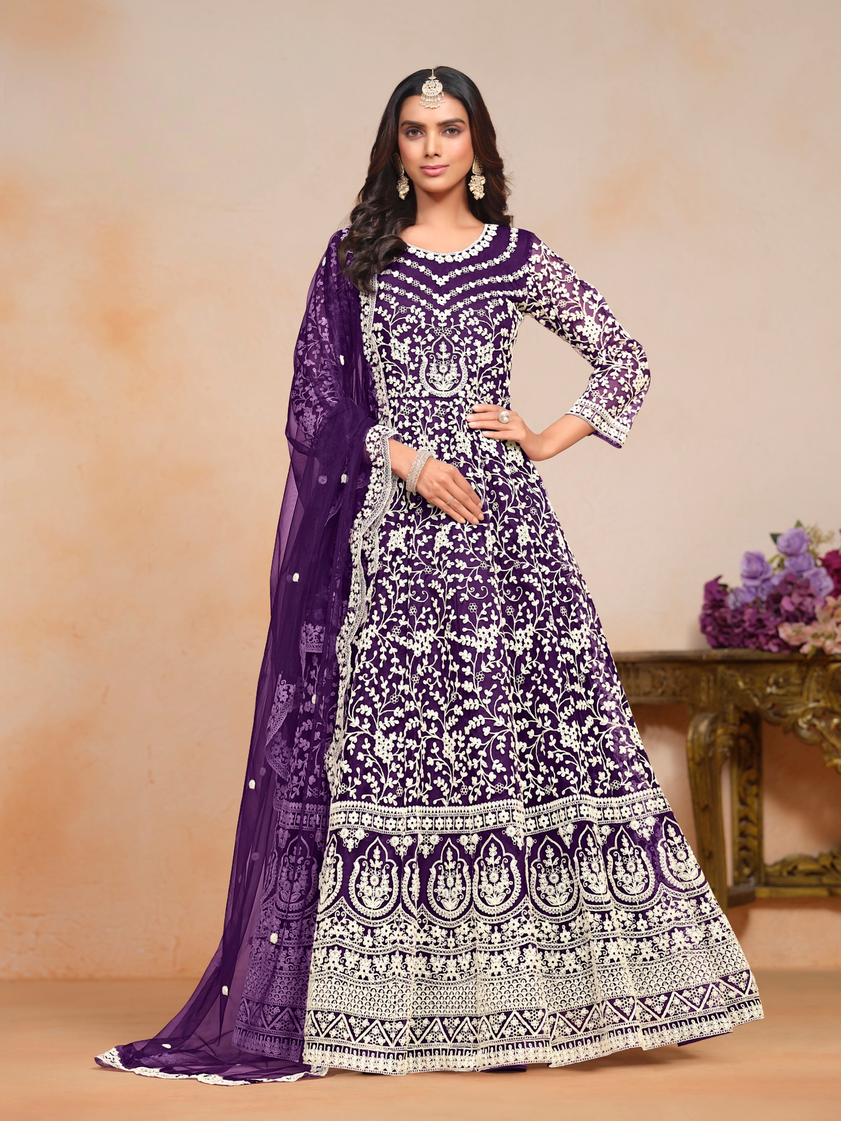 Netra Elegance Embroidered Net Gown EAGW0055