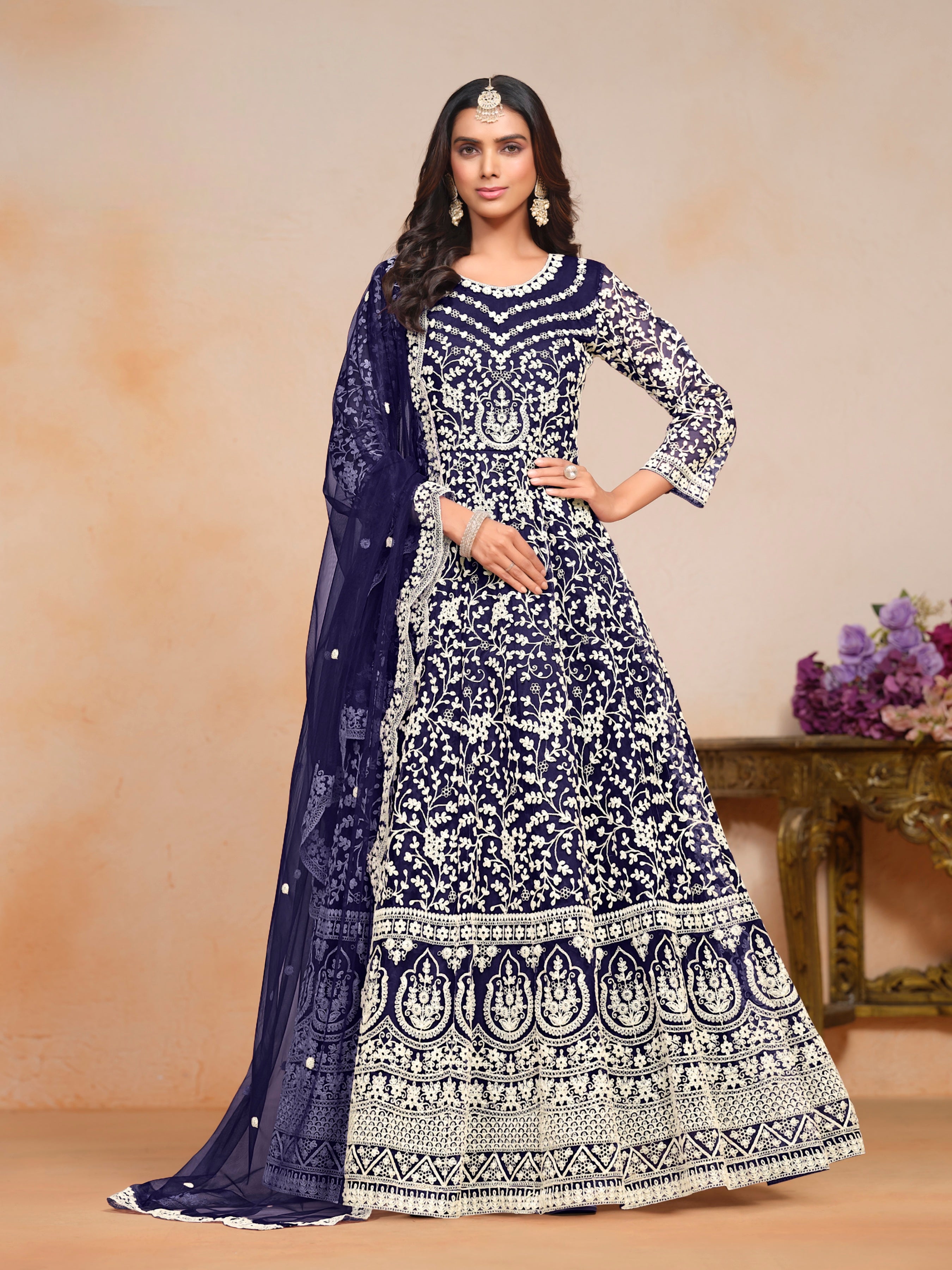 Netra Elegance Embroidered Net Gown EAGW0055