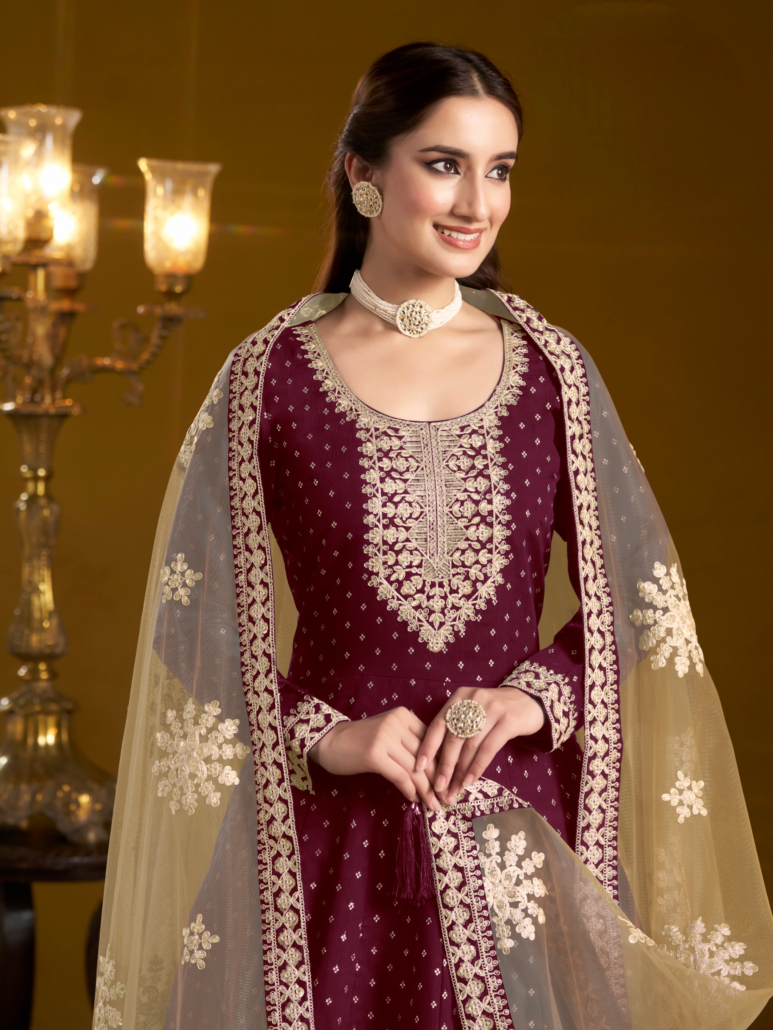 Chanderi Charm Embroidered Gown EAGW0057