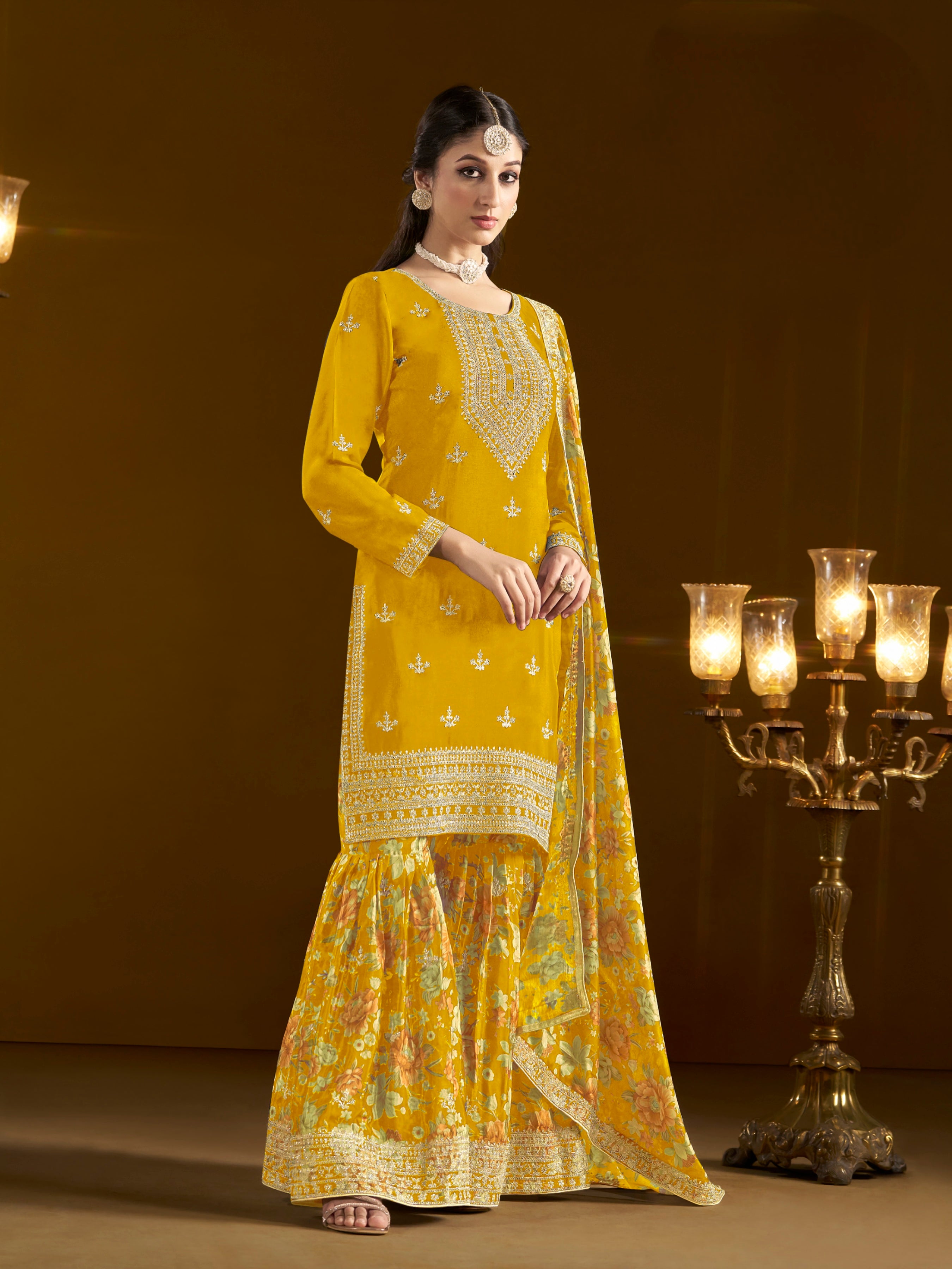 Gold Crush Fabric Embroderied SHARARA EASR0051
