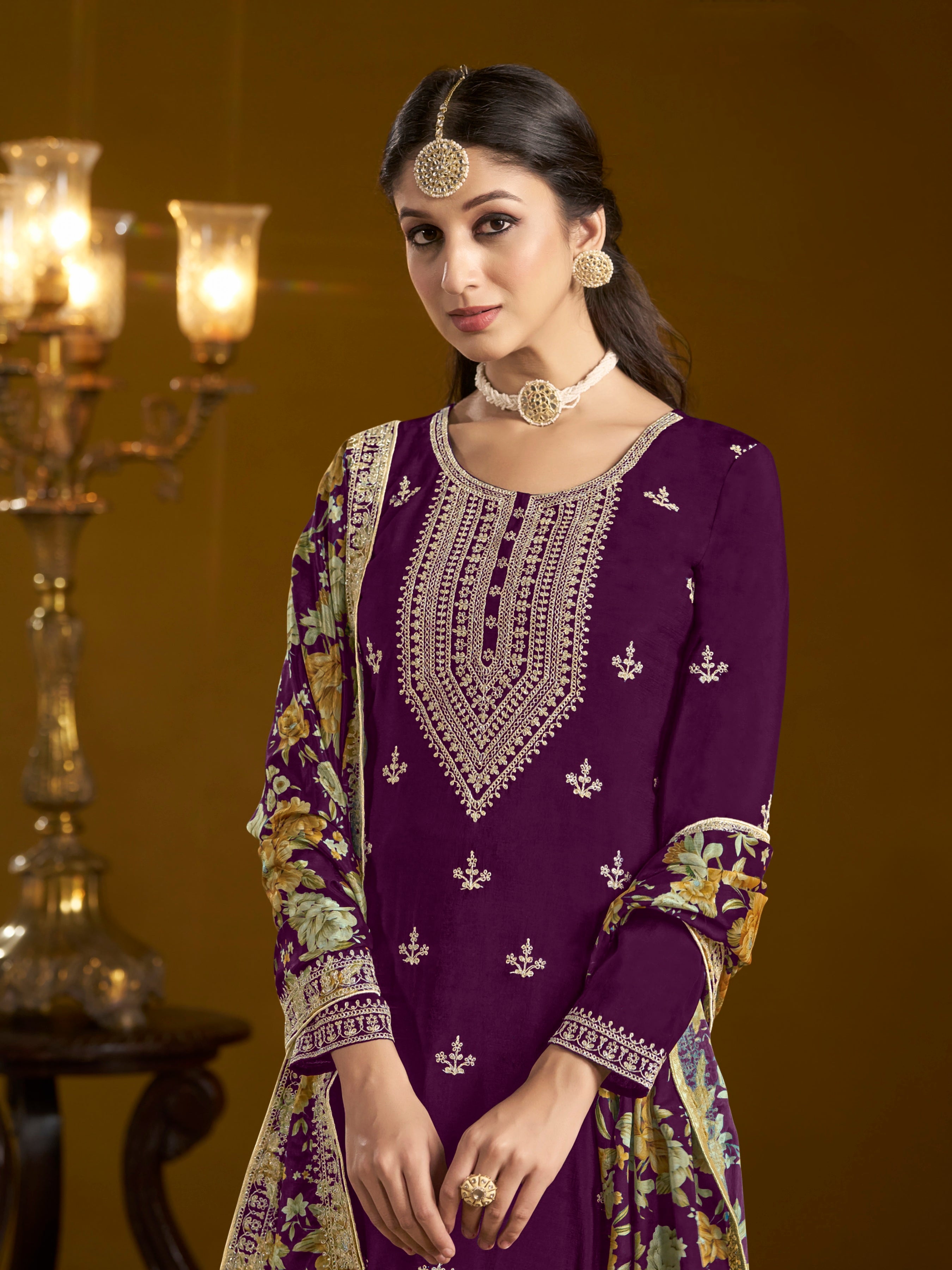 Gold Crush Fabric Embroderied SHARARA EASR0051