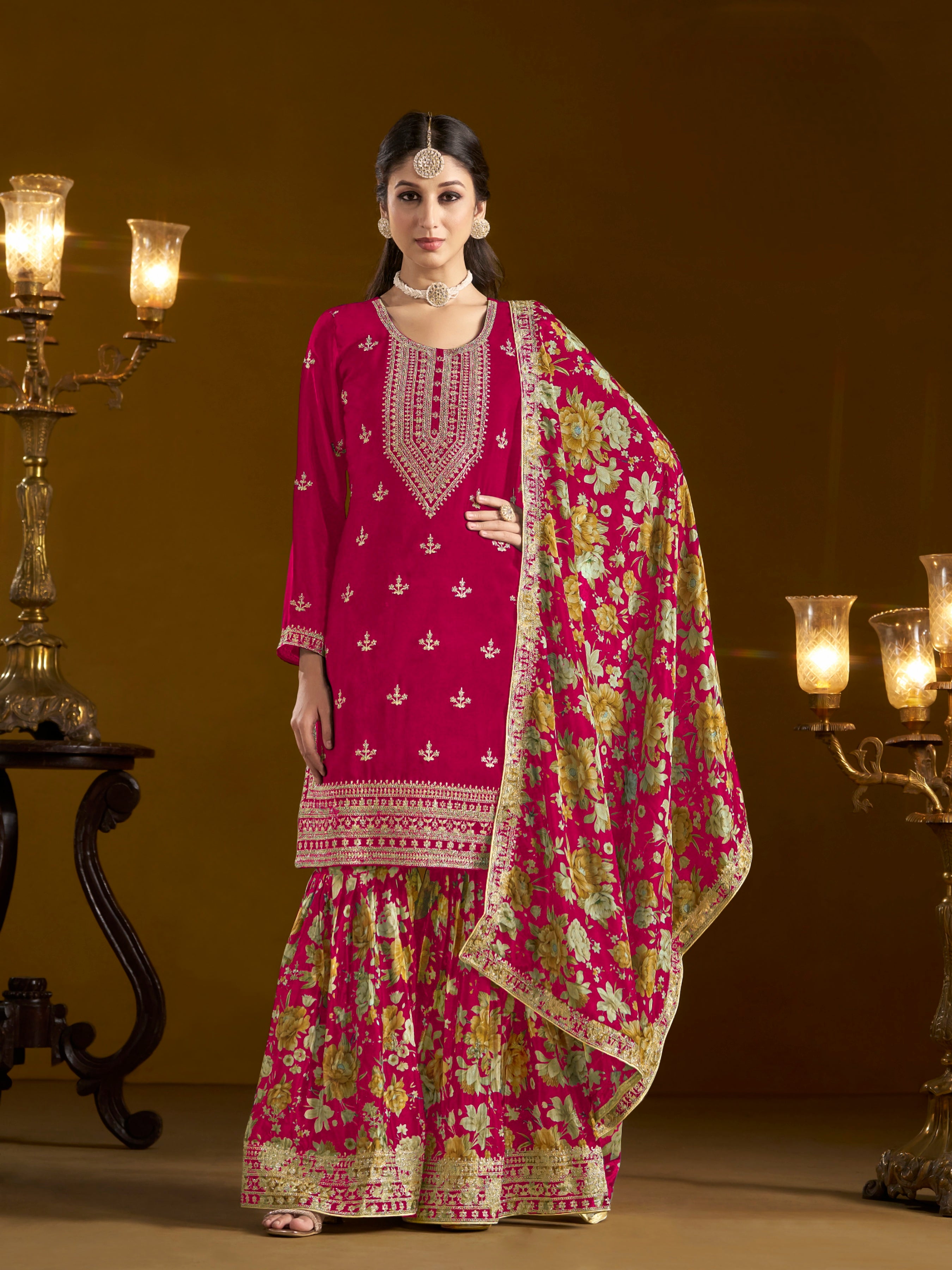 Gold Crush Fabric Embroderied SHARARA EASR0051