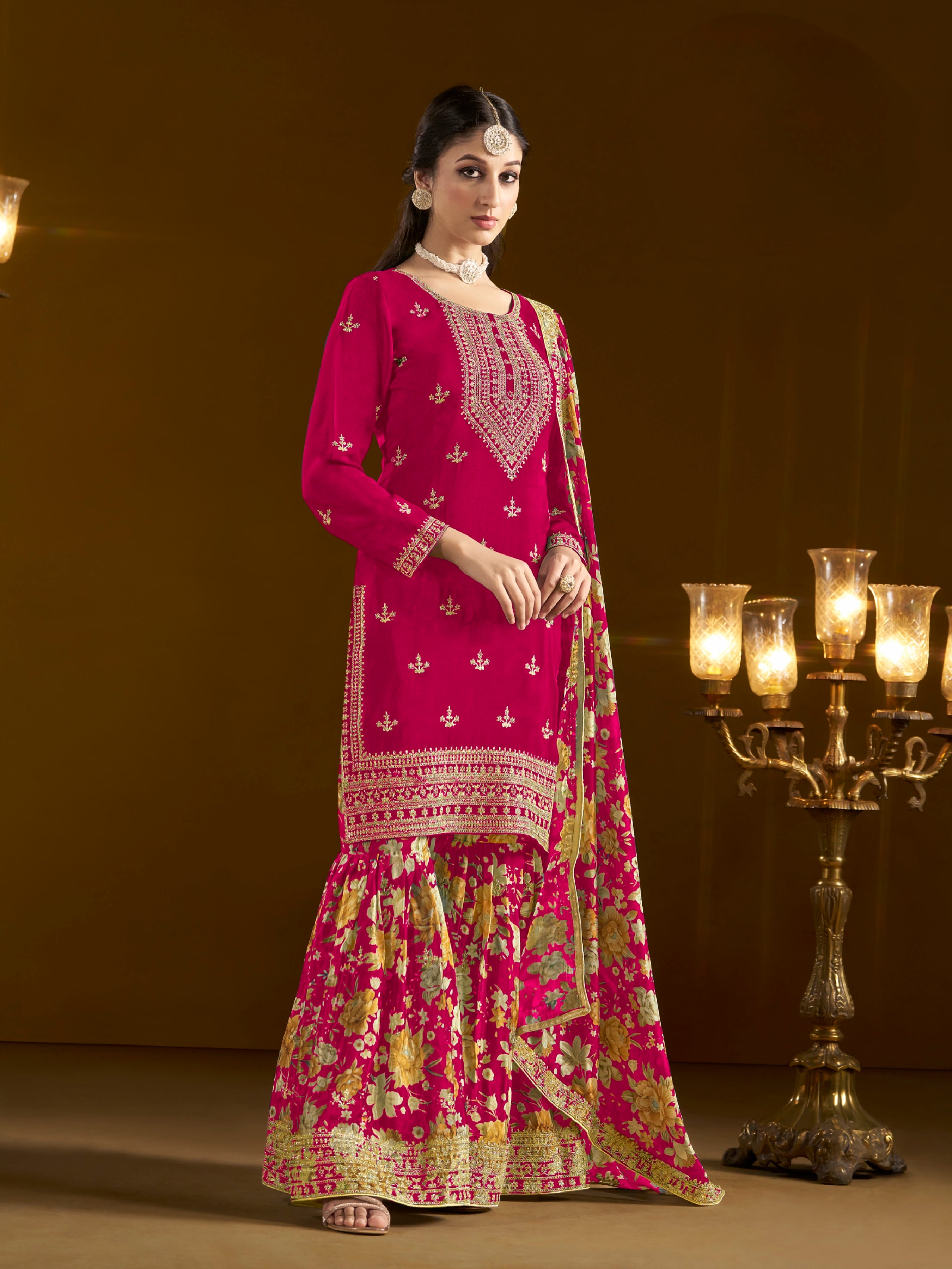Gold Crush Fabric Embroderied SHARARA EASR0051