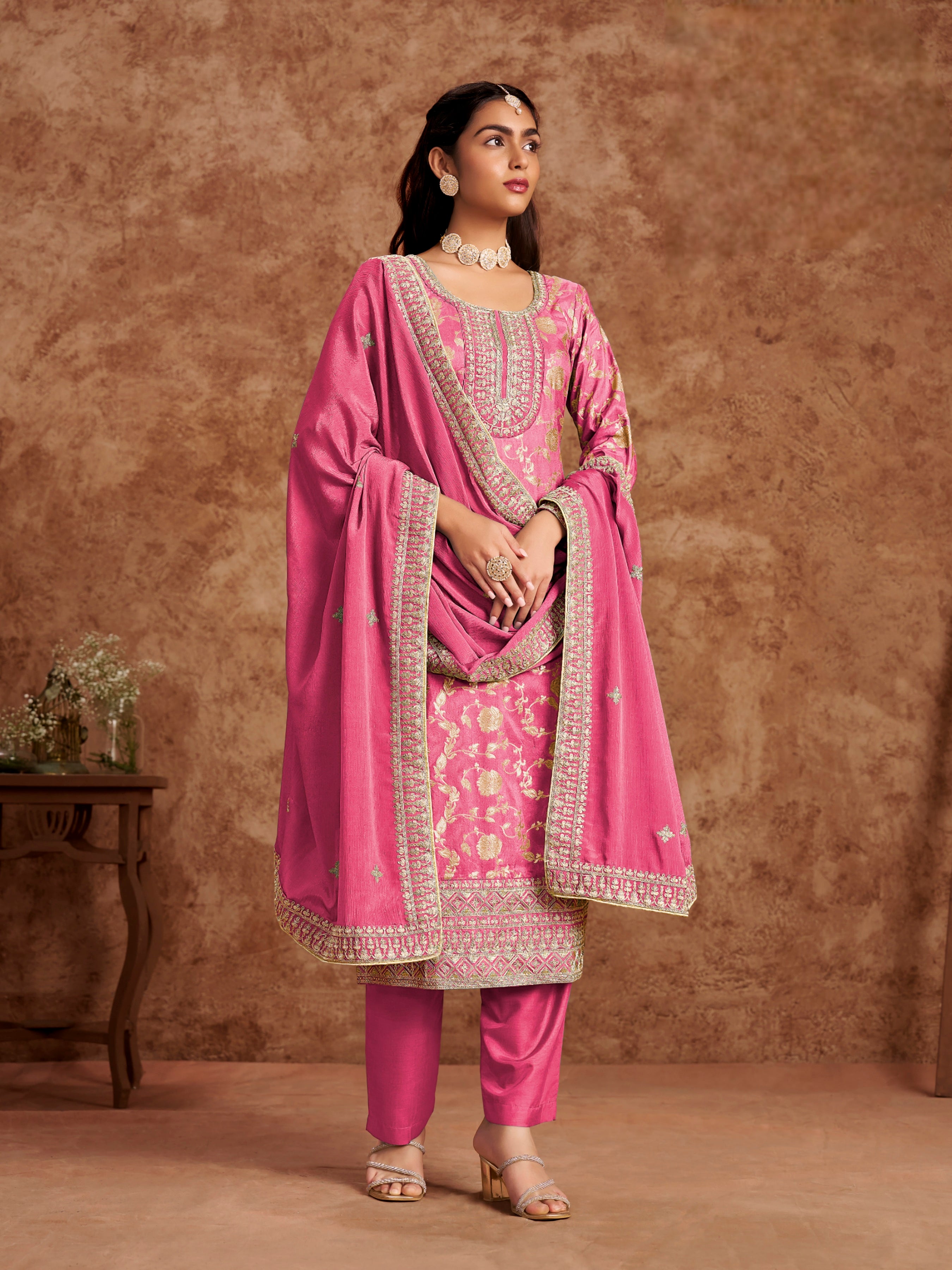 Dola Silk Jacquard Suit with Chinon Dupatta EAST0017