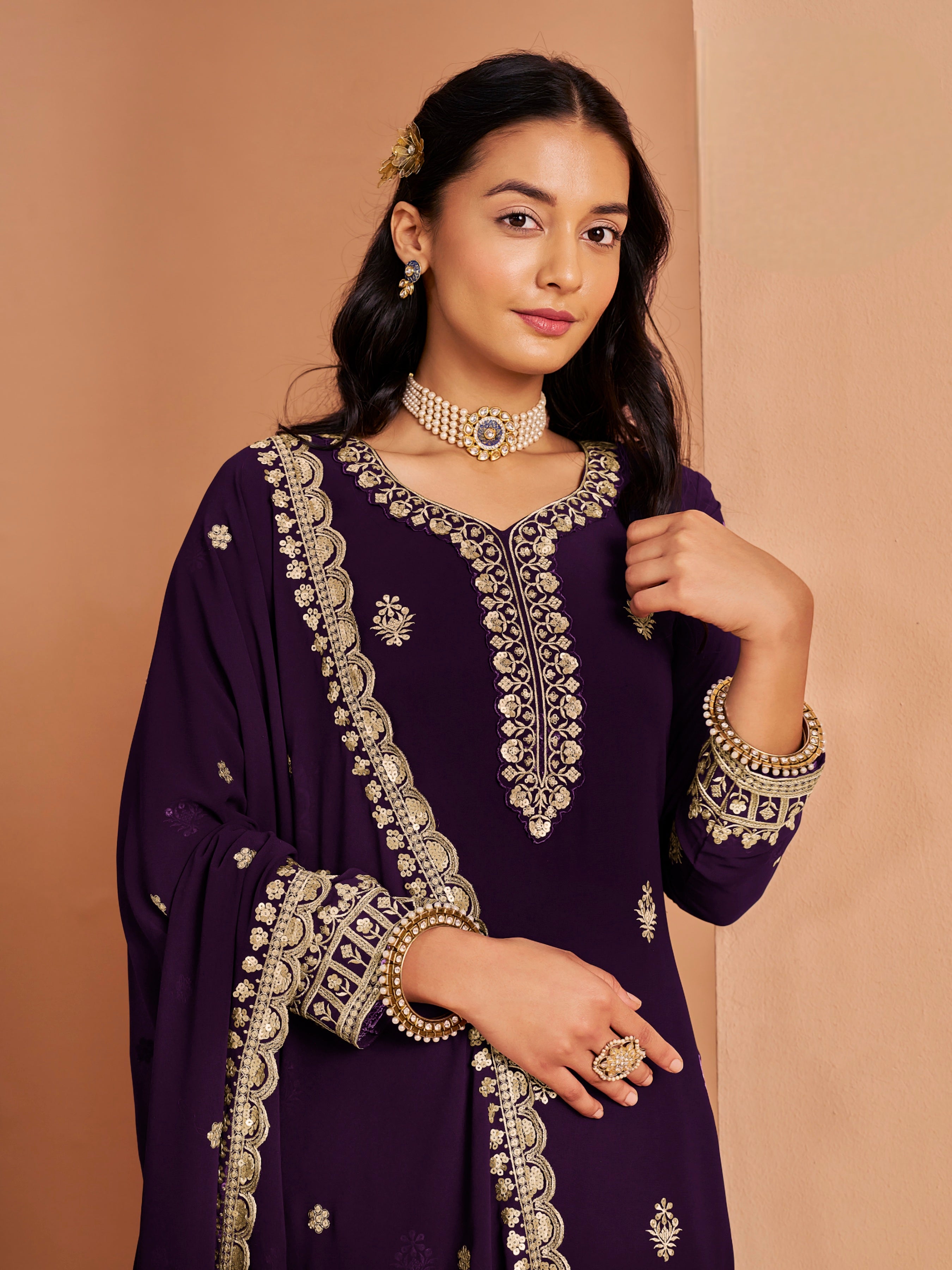 Faux Georgatte Designer SHARARA EASR0052
