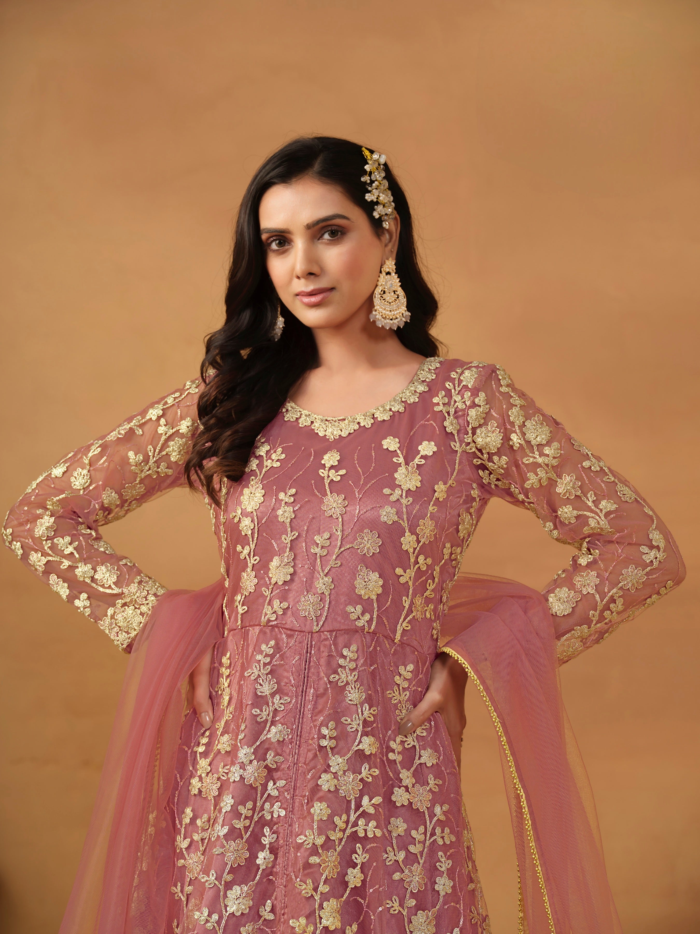 Satin Mist Floral design gown EAGW0065
