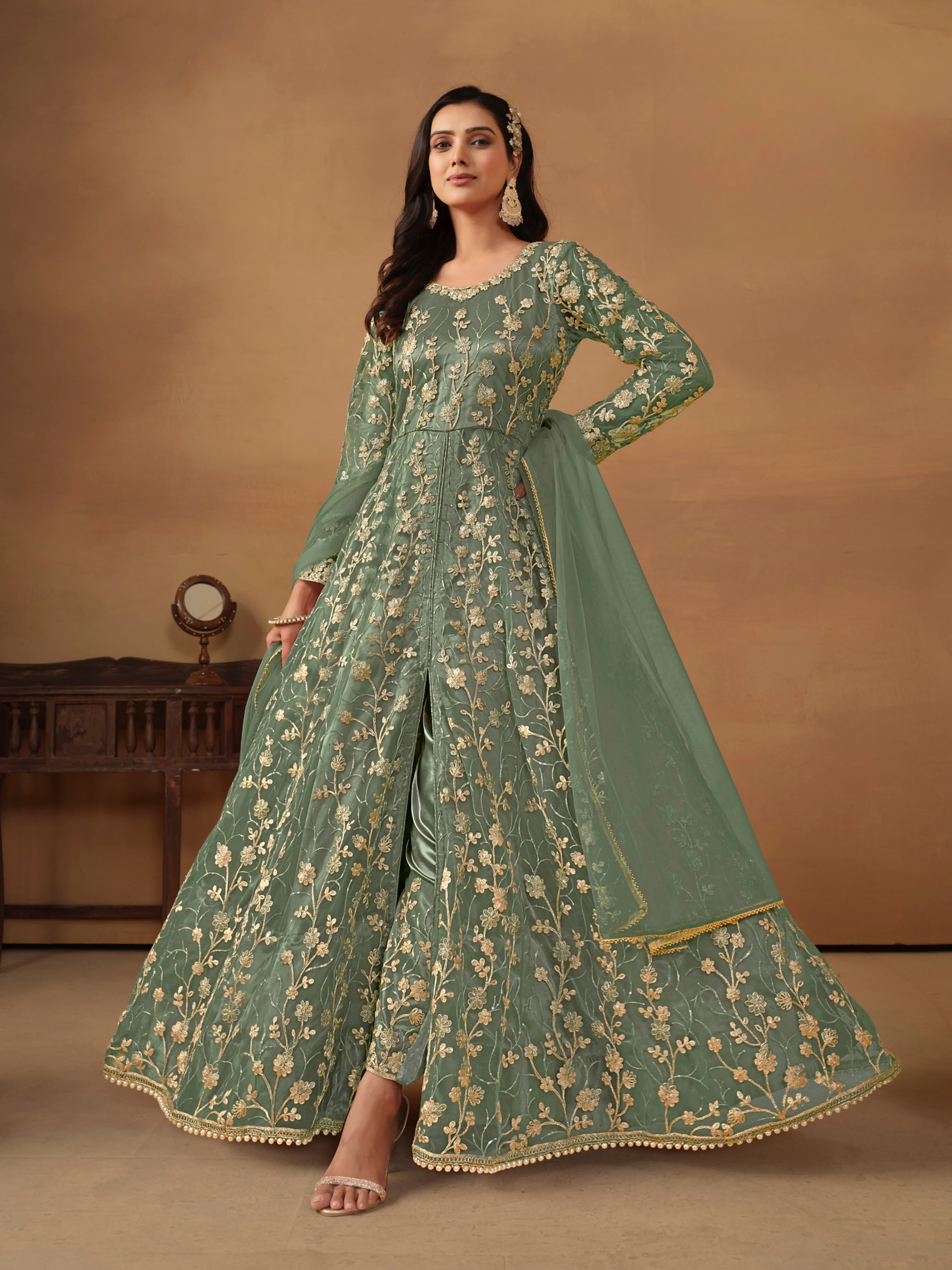 Satin Mist Floral design gown EAGW0065