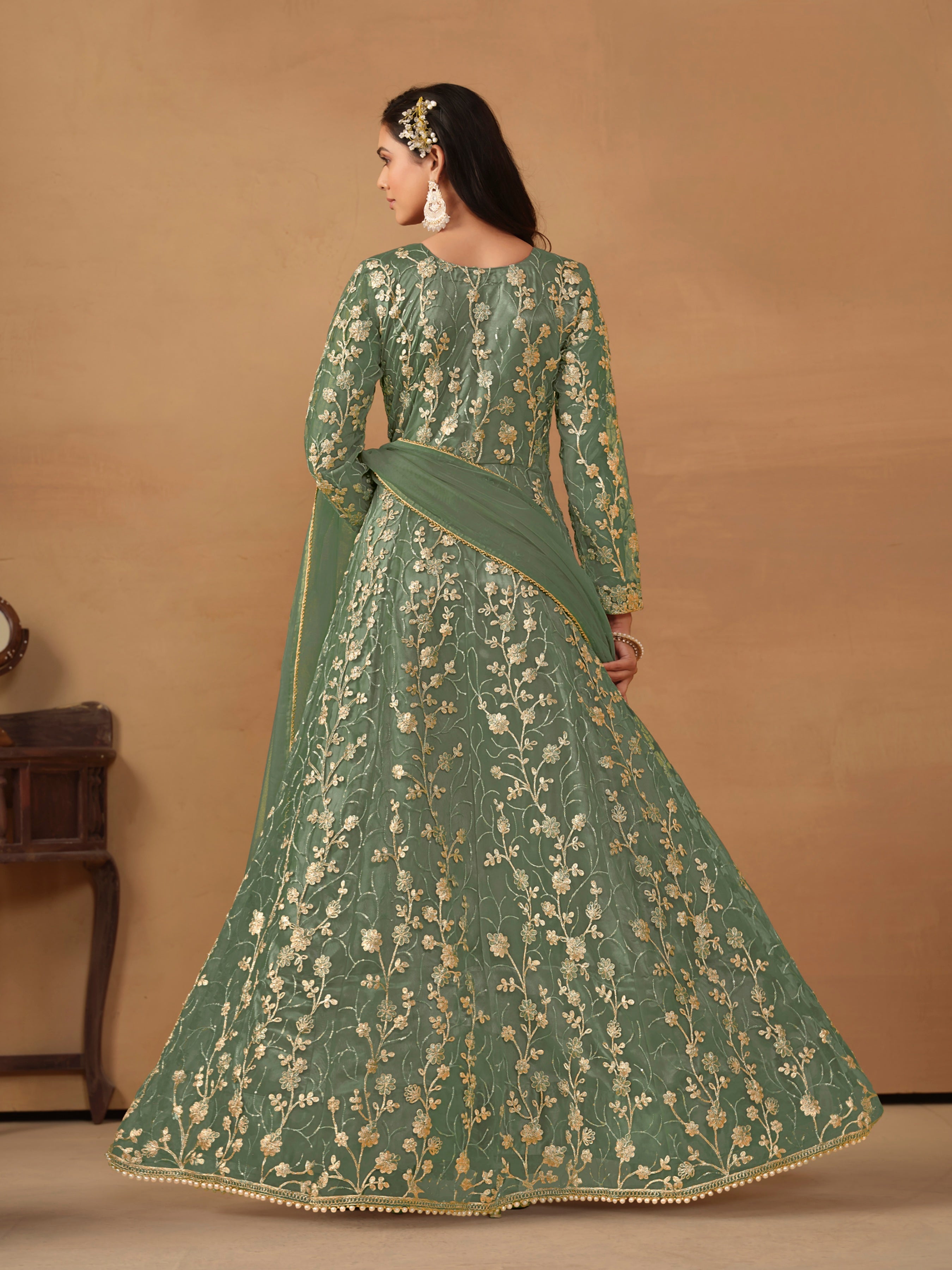 Satin Mist Floral design gown EAGW0065