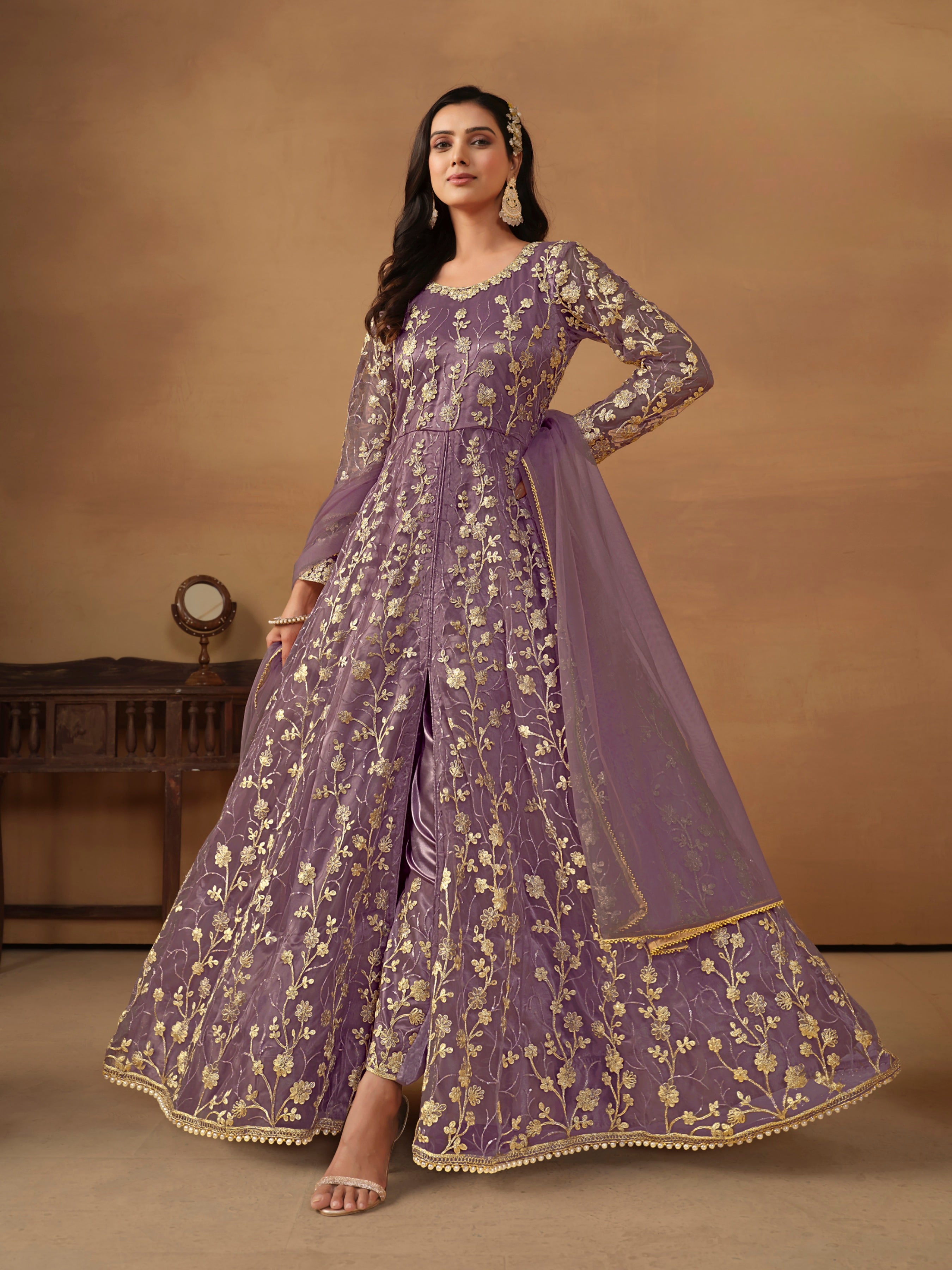 Satin Mist Floral design gown EAGW0065