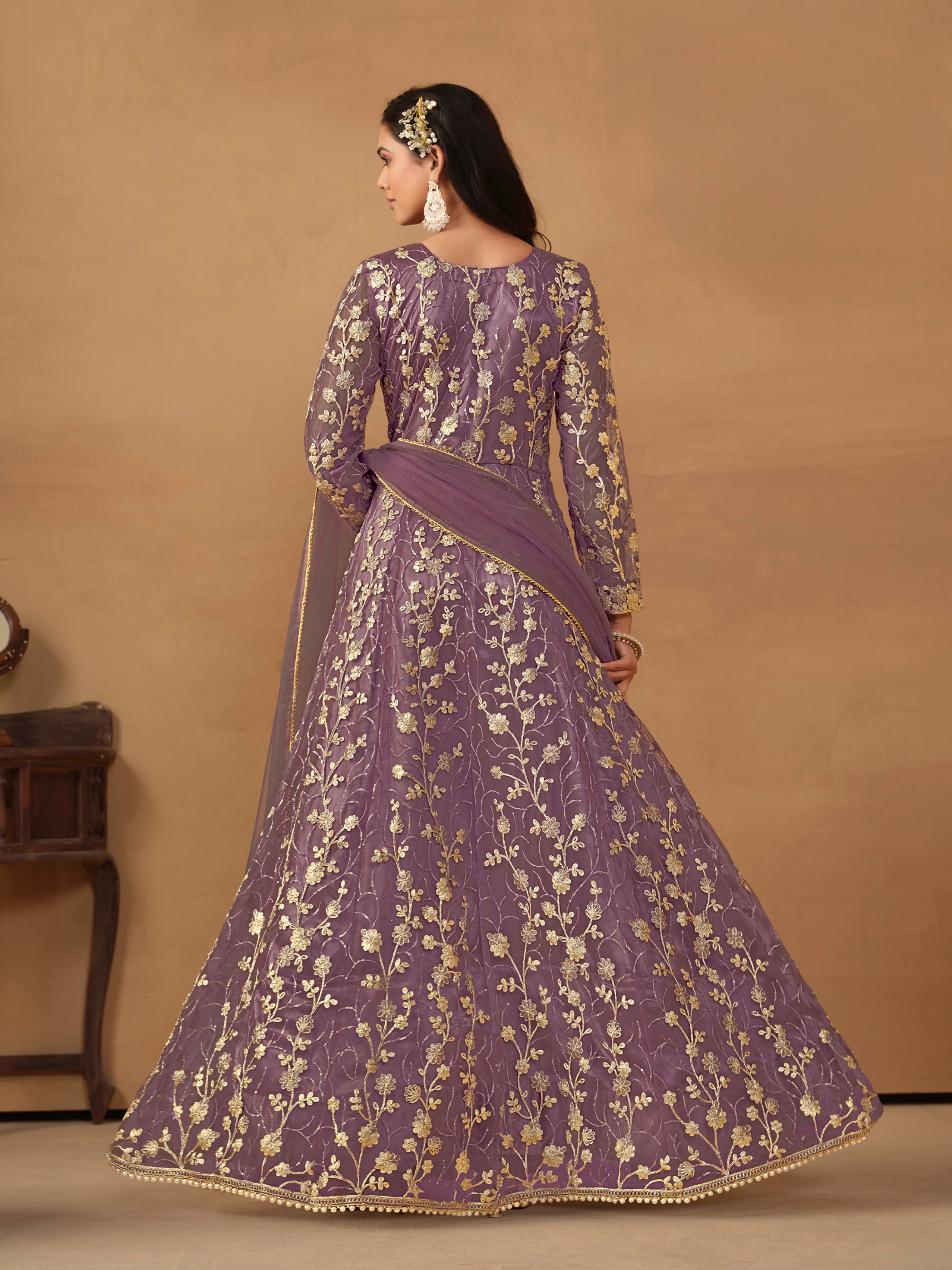 Satin Mist Floral design gown EAGW0065