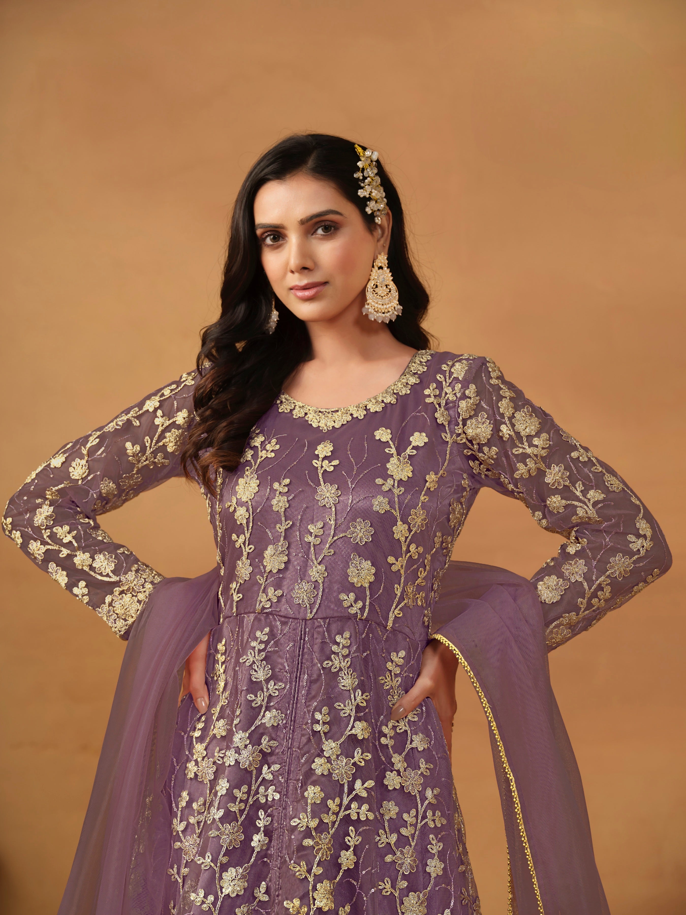 Satin Mist Floral design gown EAGW0065