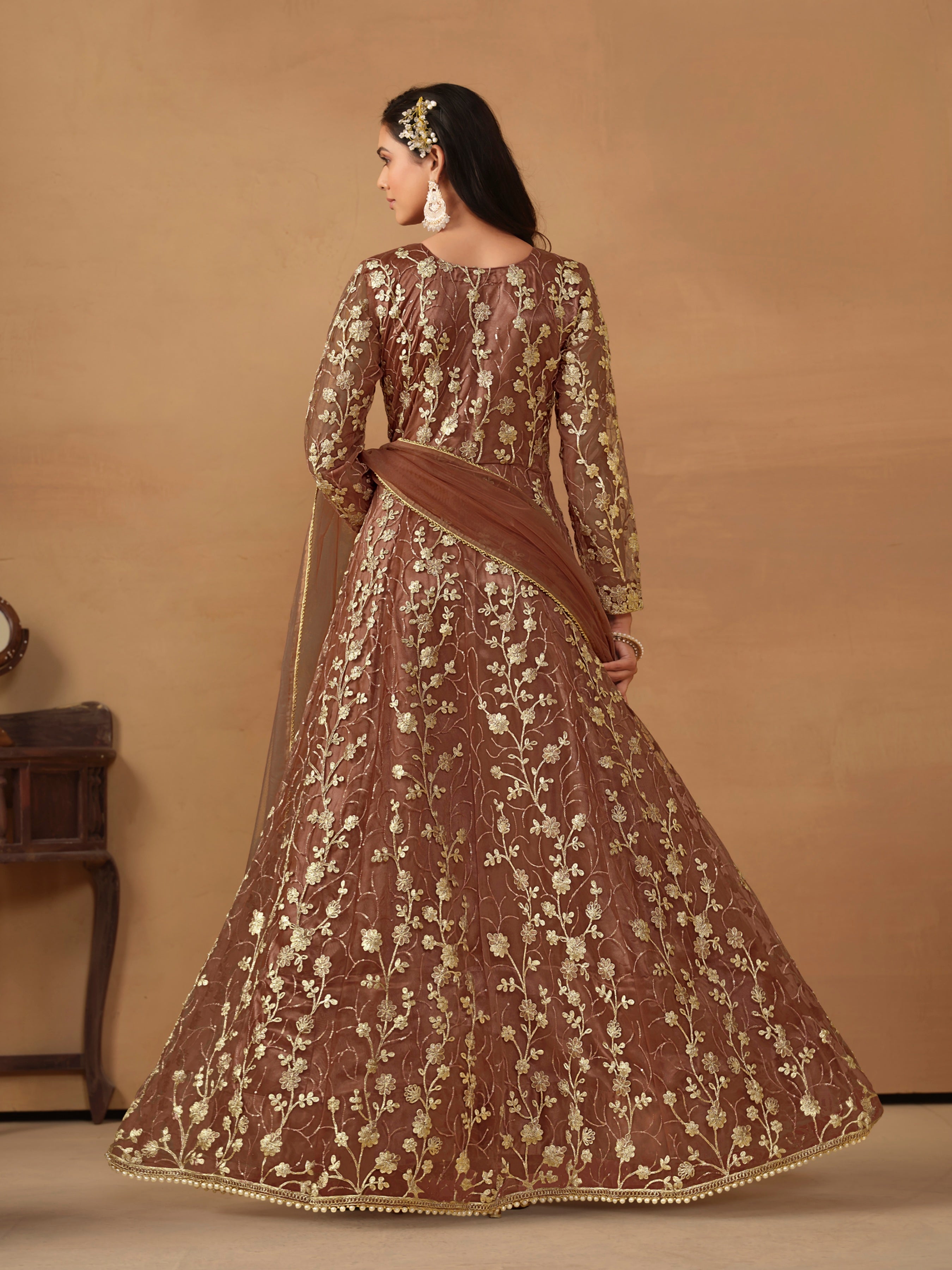 Satin Mist Floral design gown EAGW0065