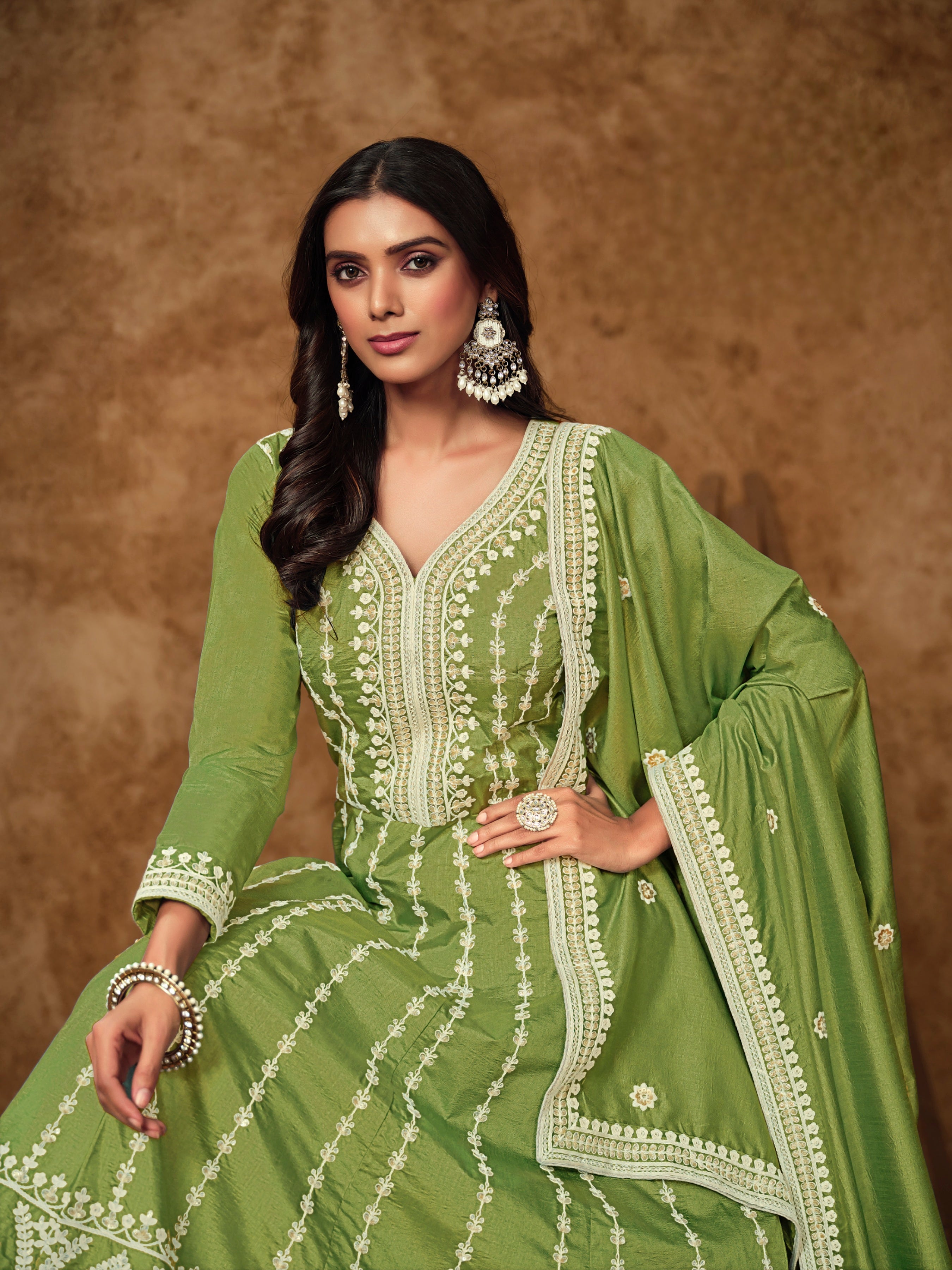 Silken Tranquil  Embroidered Gown LXGW0006