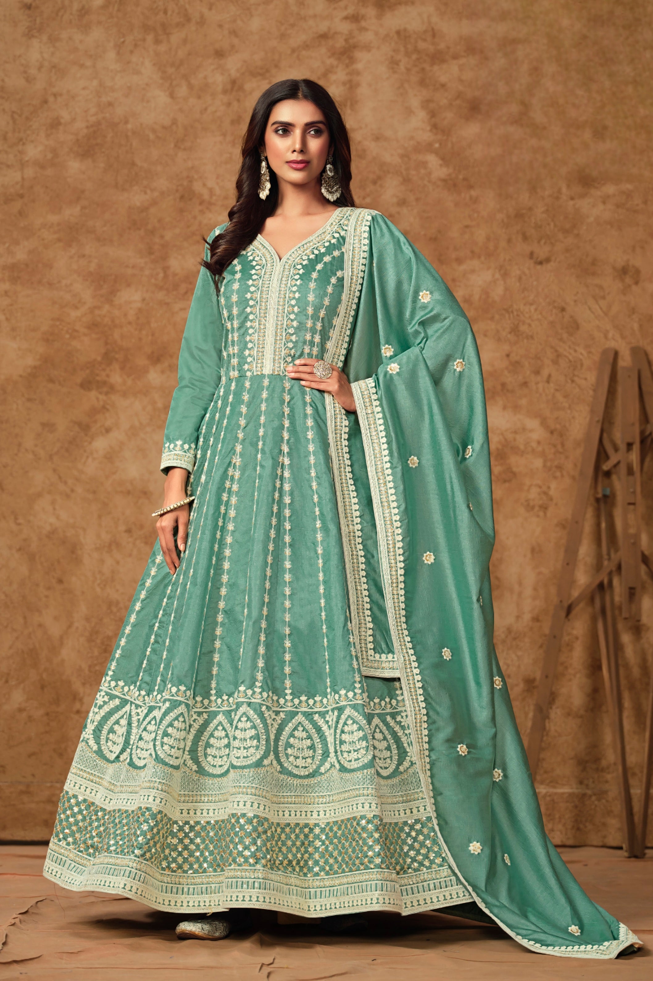 Silken Tranquil  Embroidered Gown LXGW0006