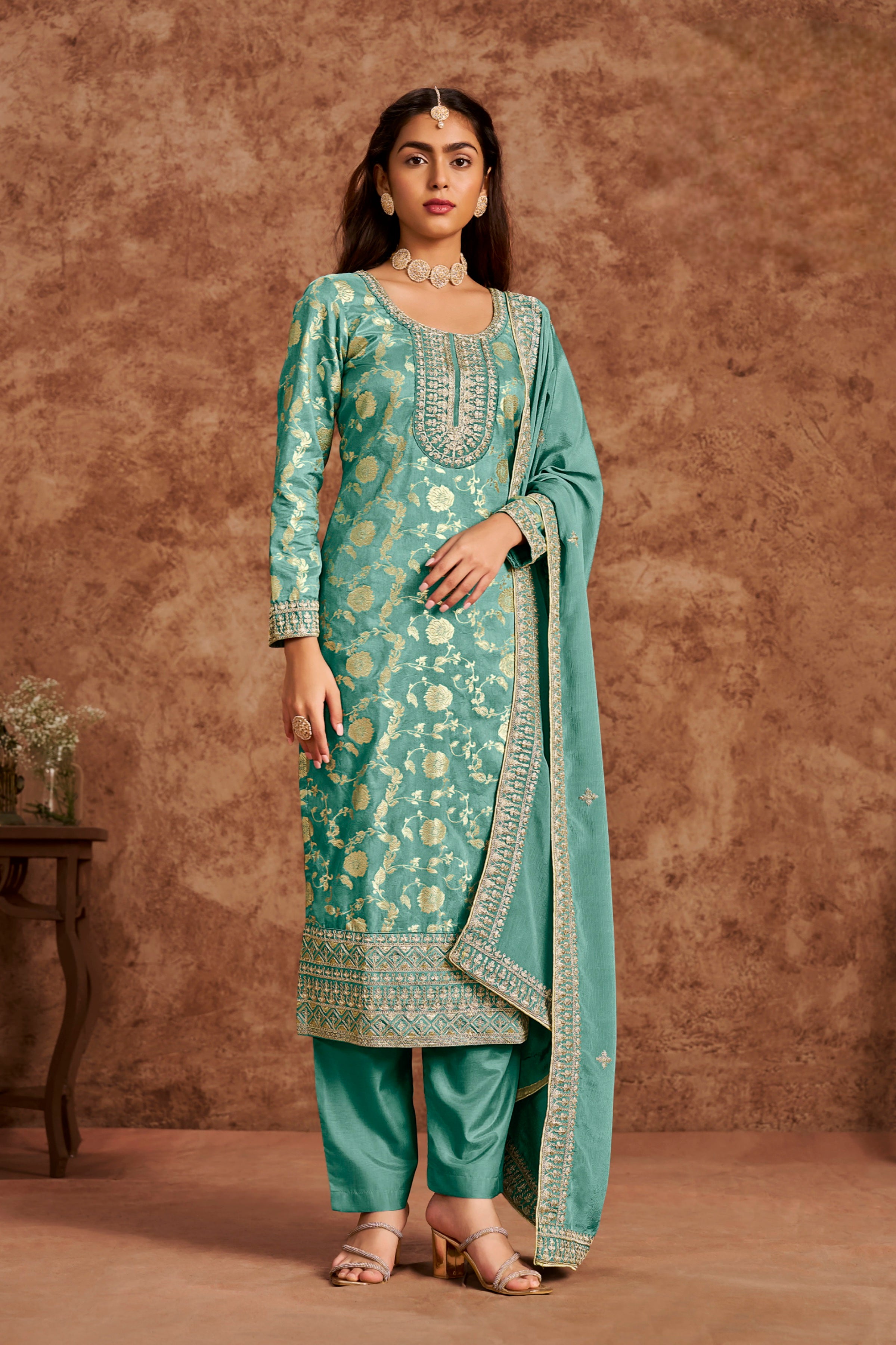 Dola Silk Jacquard Suit with Chinon Dupatta EAST0017