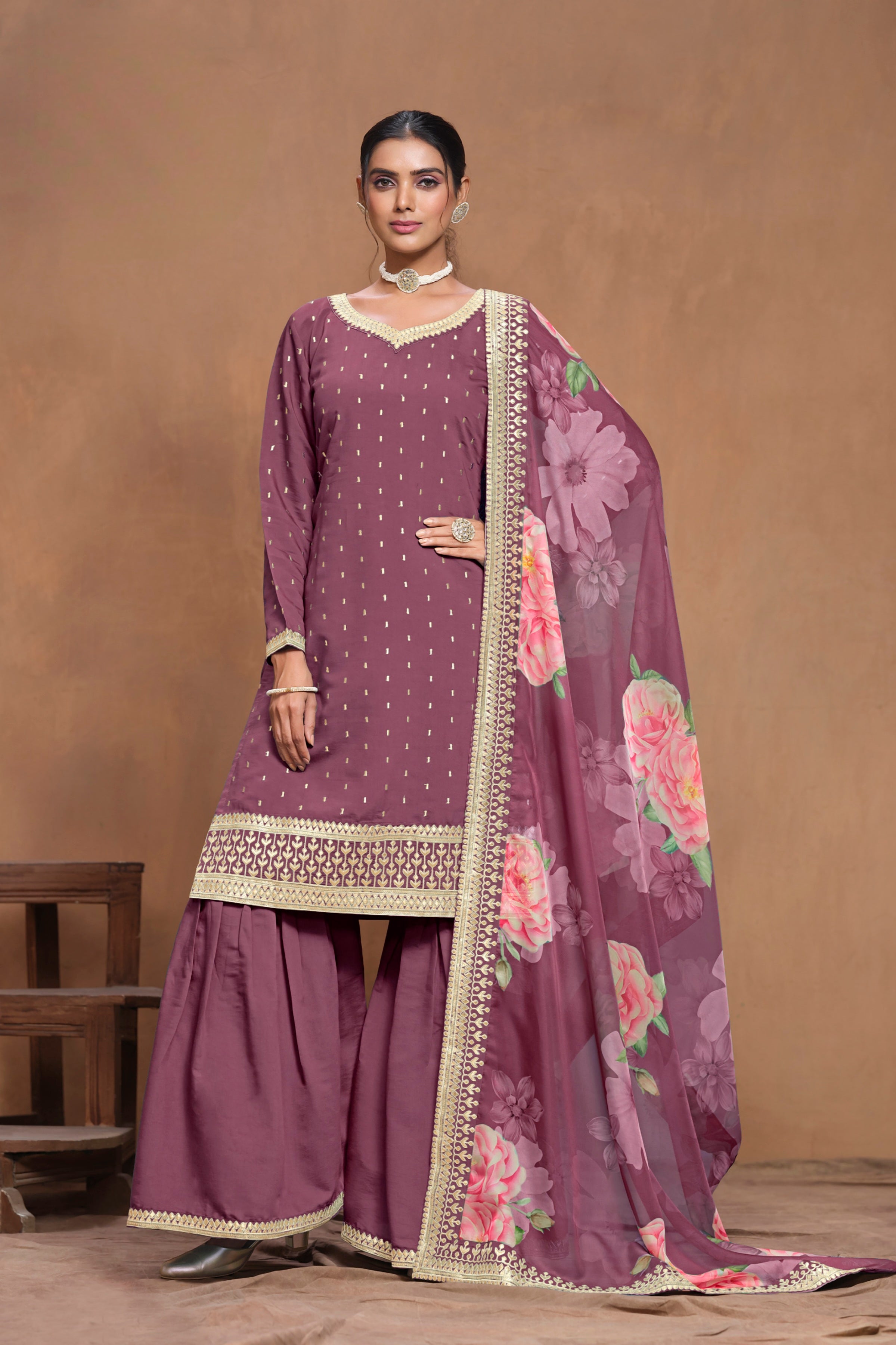 Sharara suit on roman silk EASR0061
