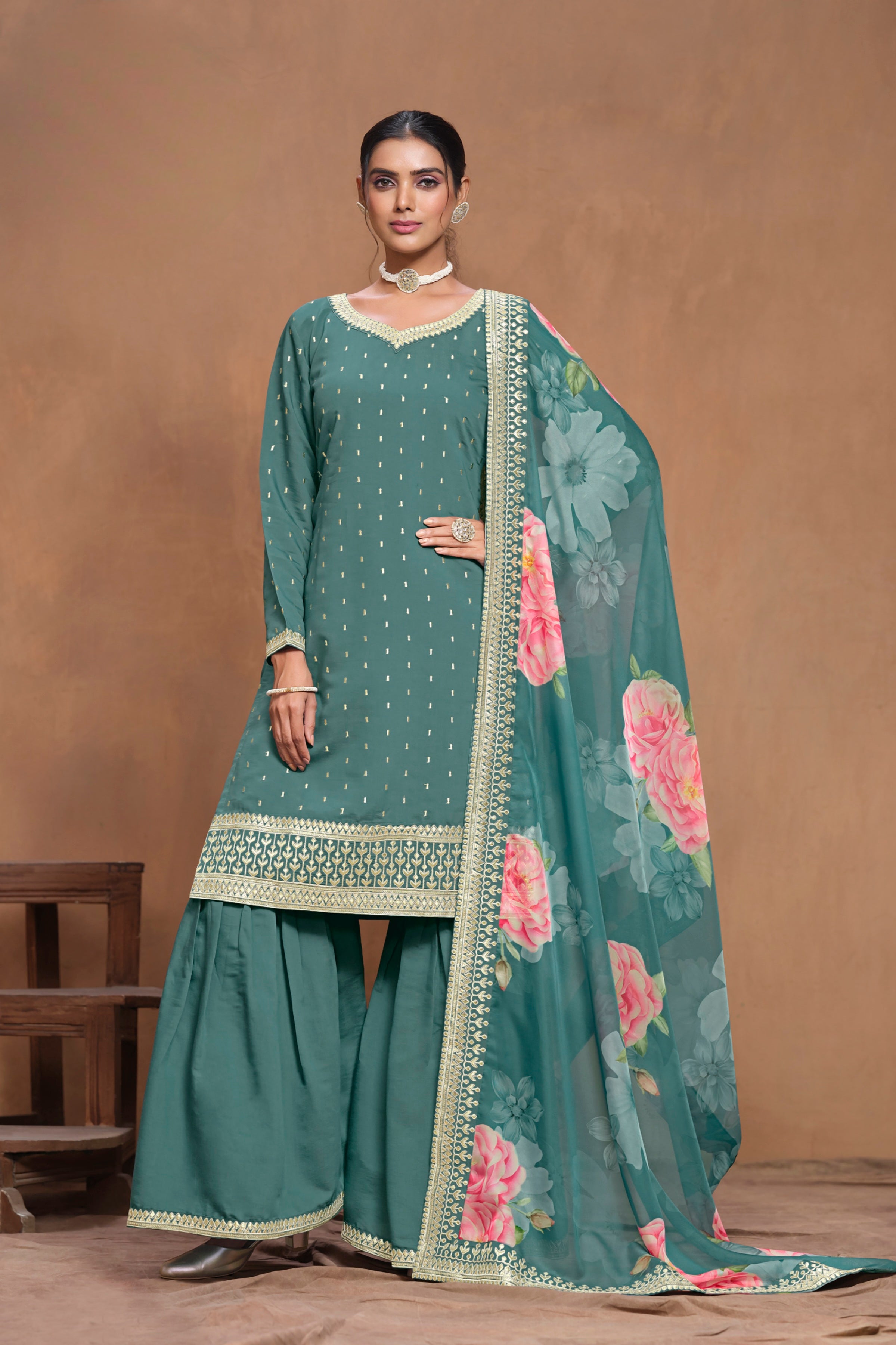 Sharara suit on roman silk EASR0061