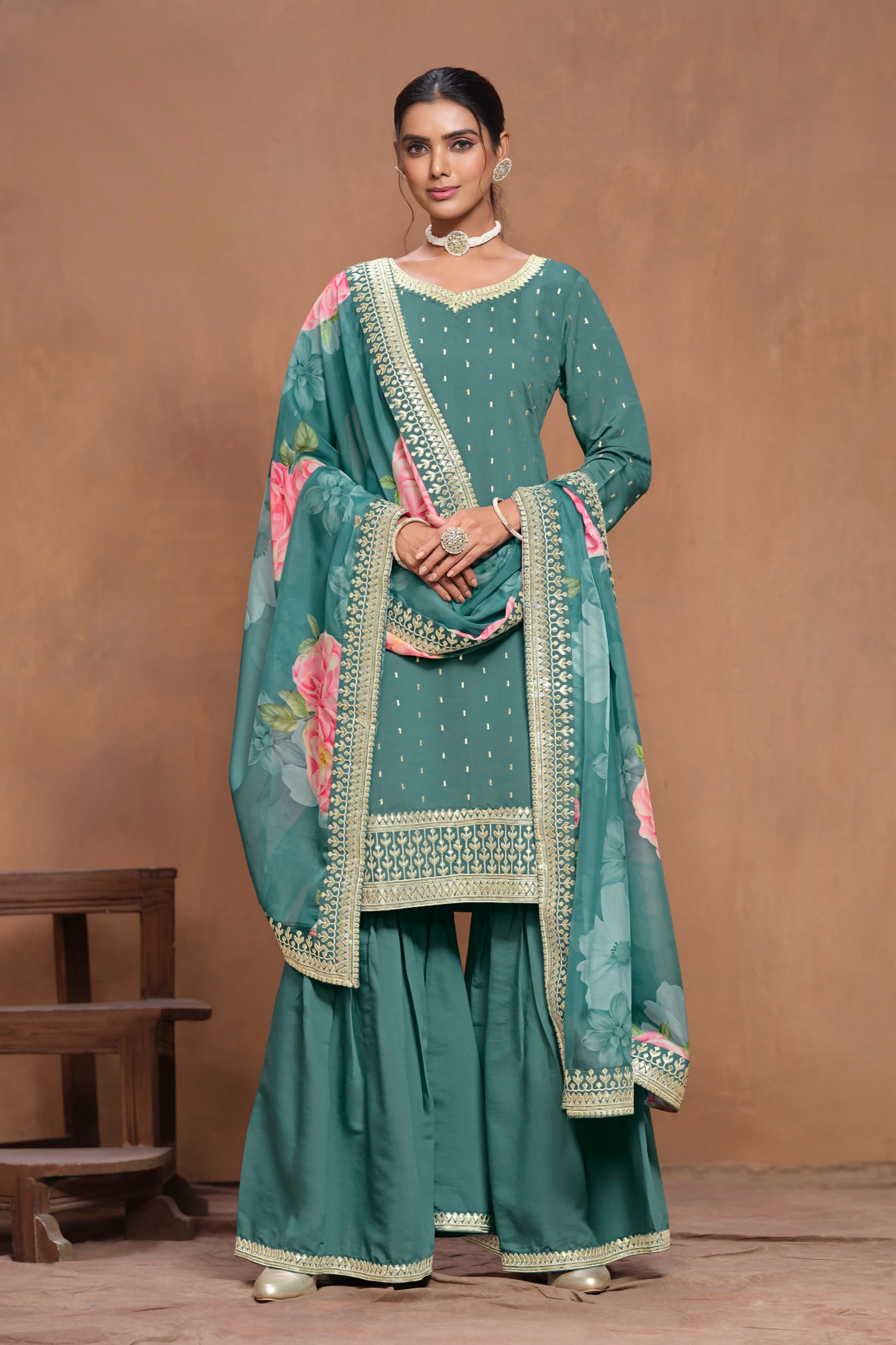 Sharara suit on roman silk EASR0061