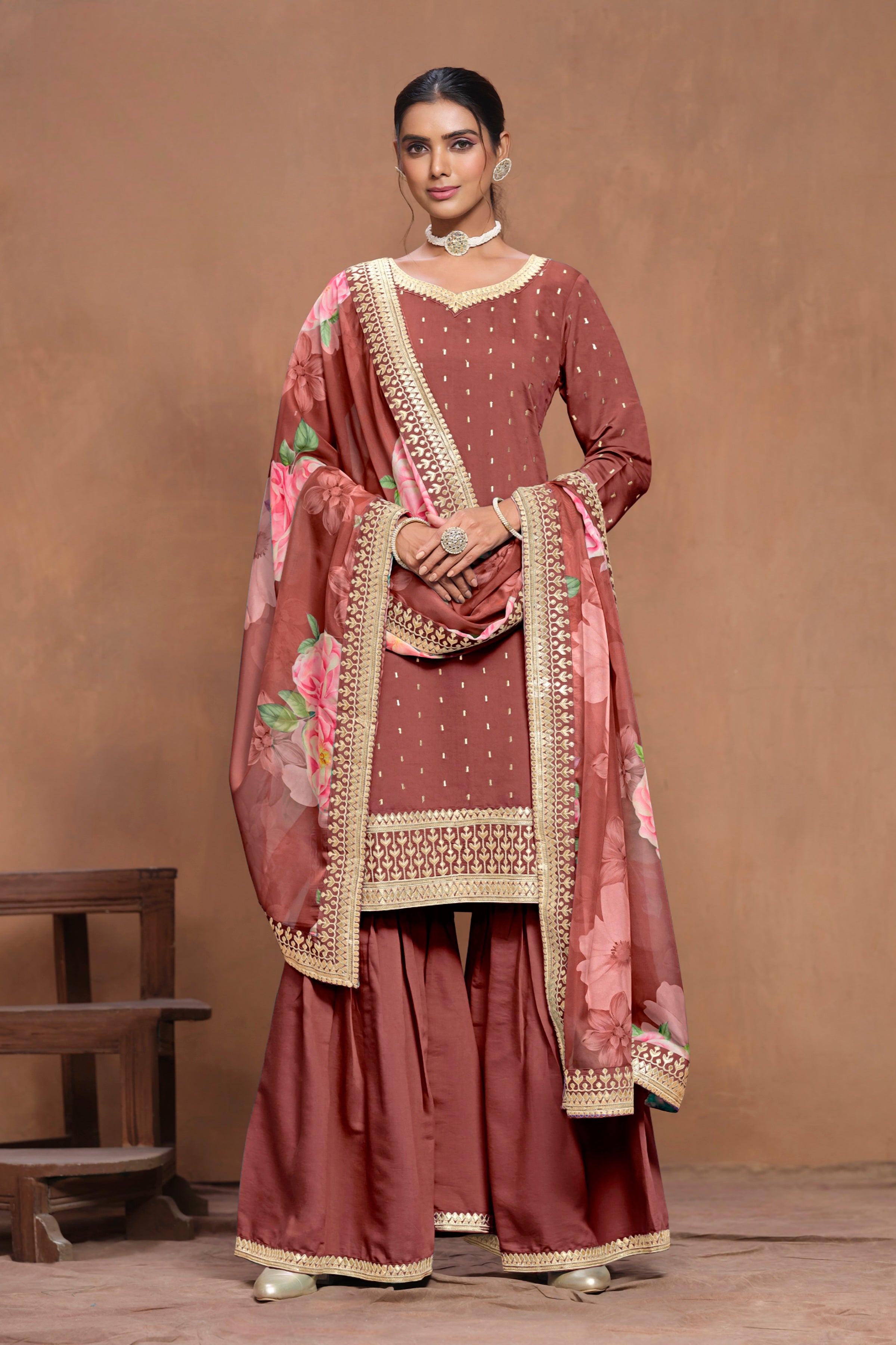 Sharara suit on roman silk EASR0061