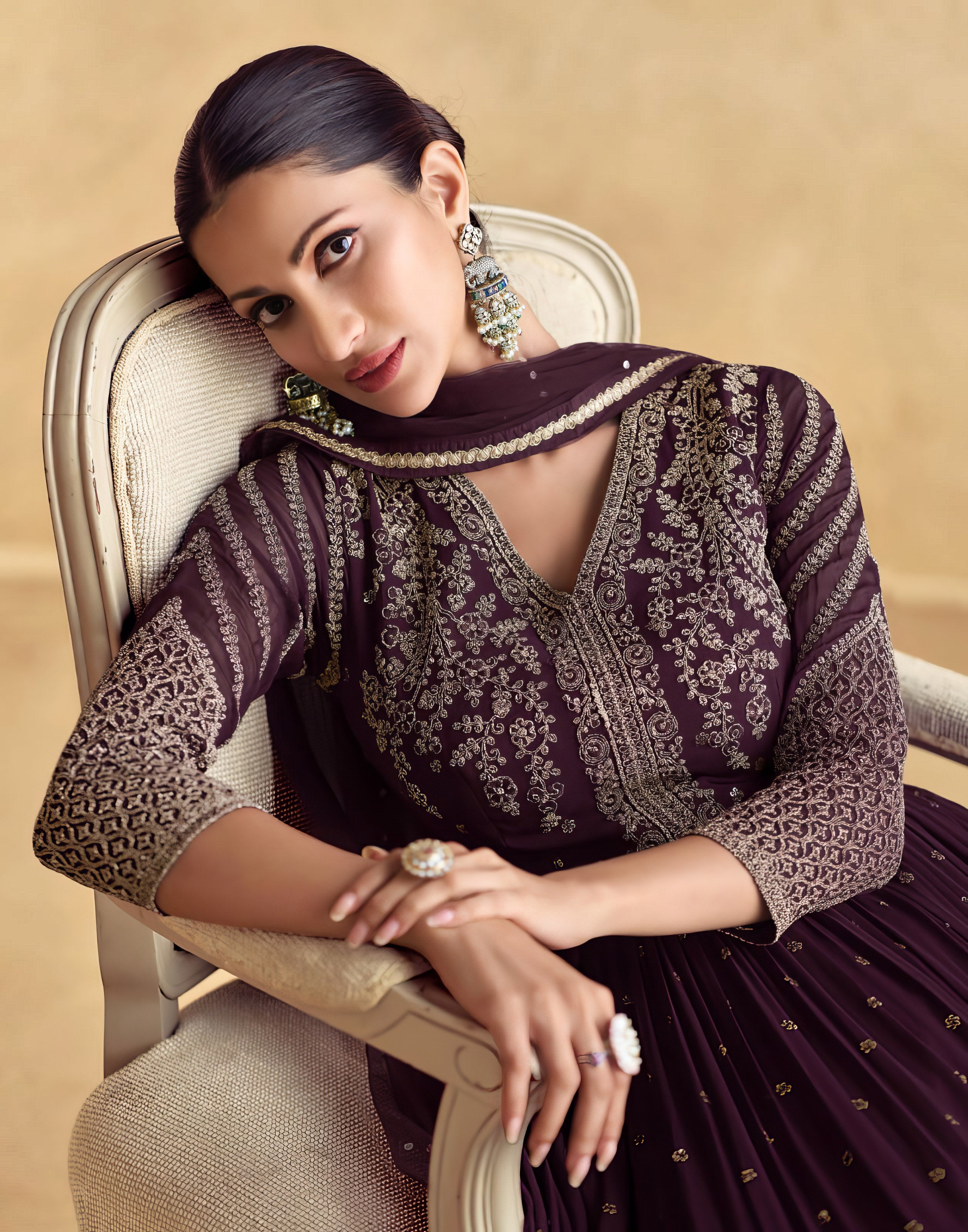 Chandni Elegance Premium Chinon SILK Gown LXGW0036