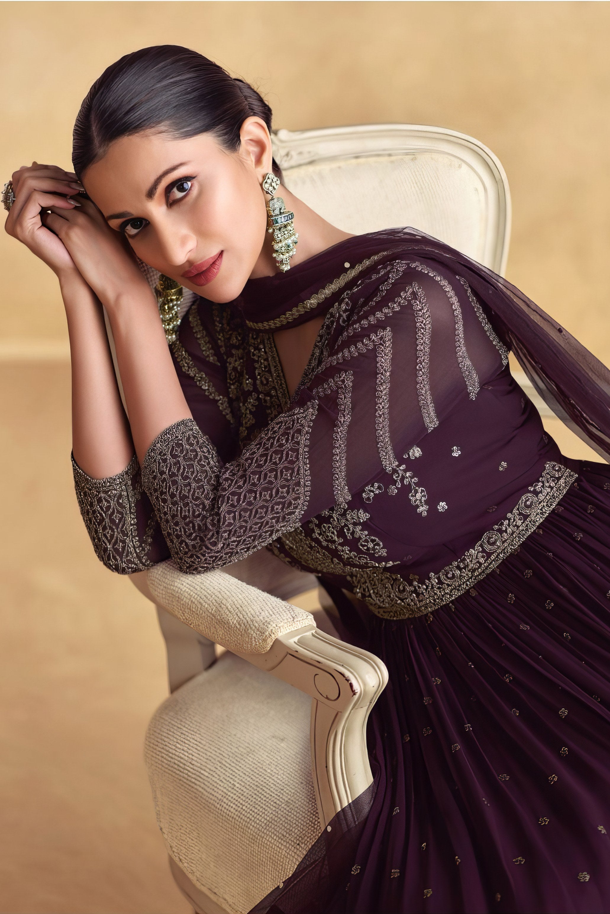 Chandni Elegance Premium Chinon SILK Gown LXGW0036