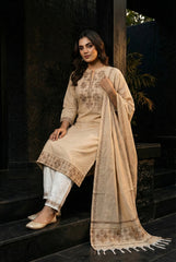 Cream Cotton Jacquard Kurta Set with Dupatta ST0008