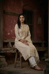 Cream Cotton Jacquard Suit Set with Dupatta ST0007